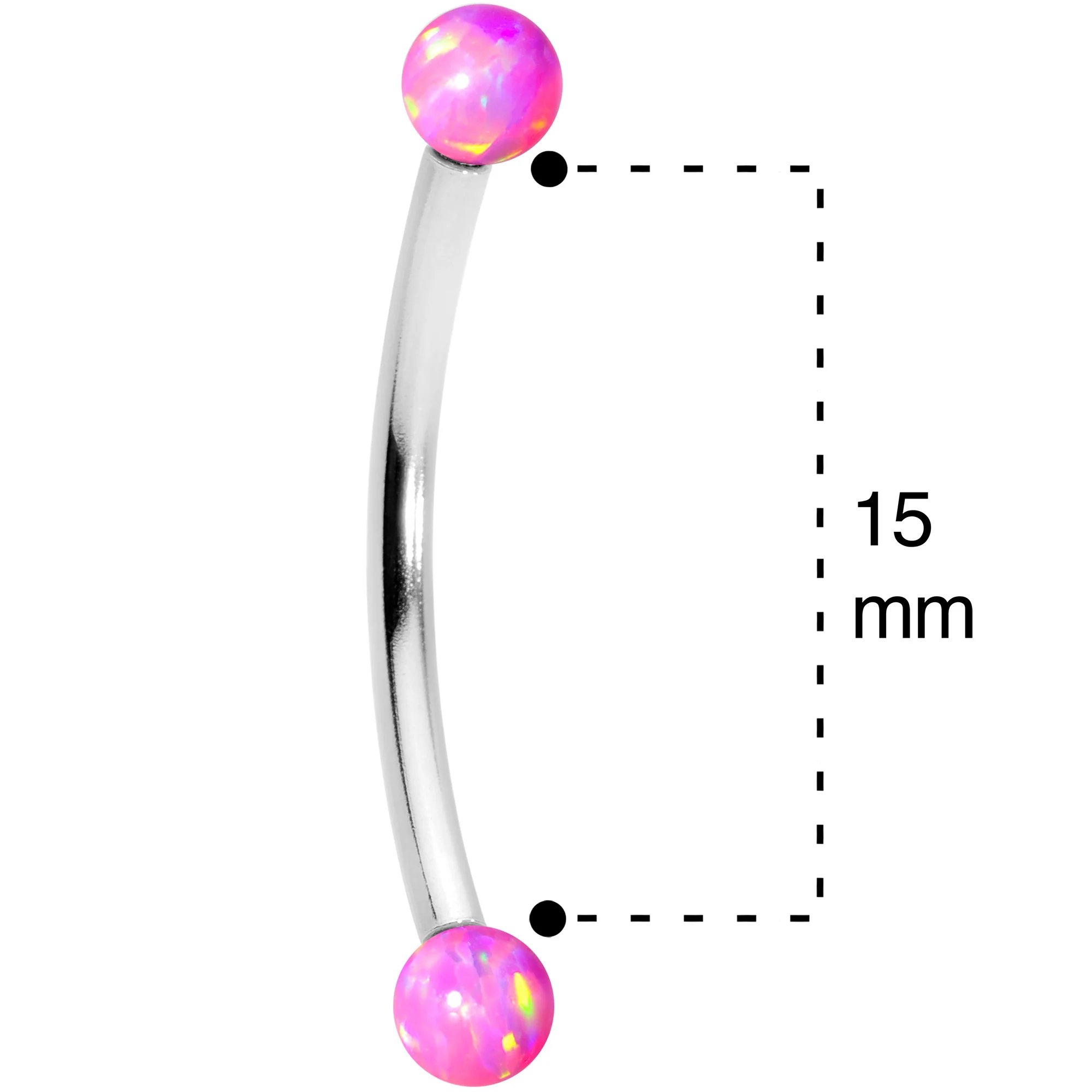 16G 9/16 3mm Pink Synthetic Opal Curved Barbell - Image 6