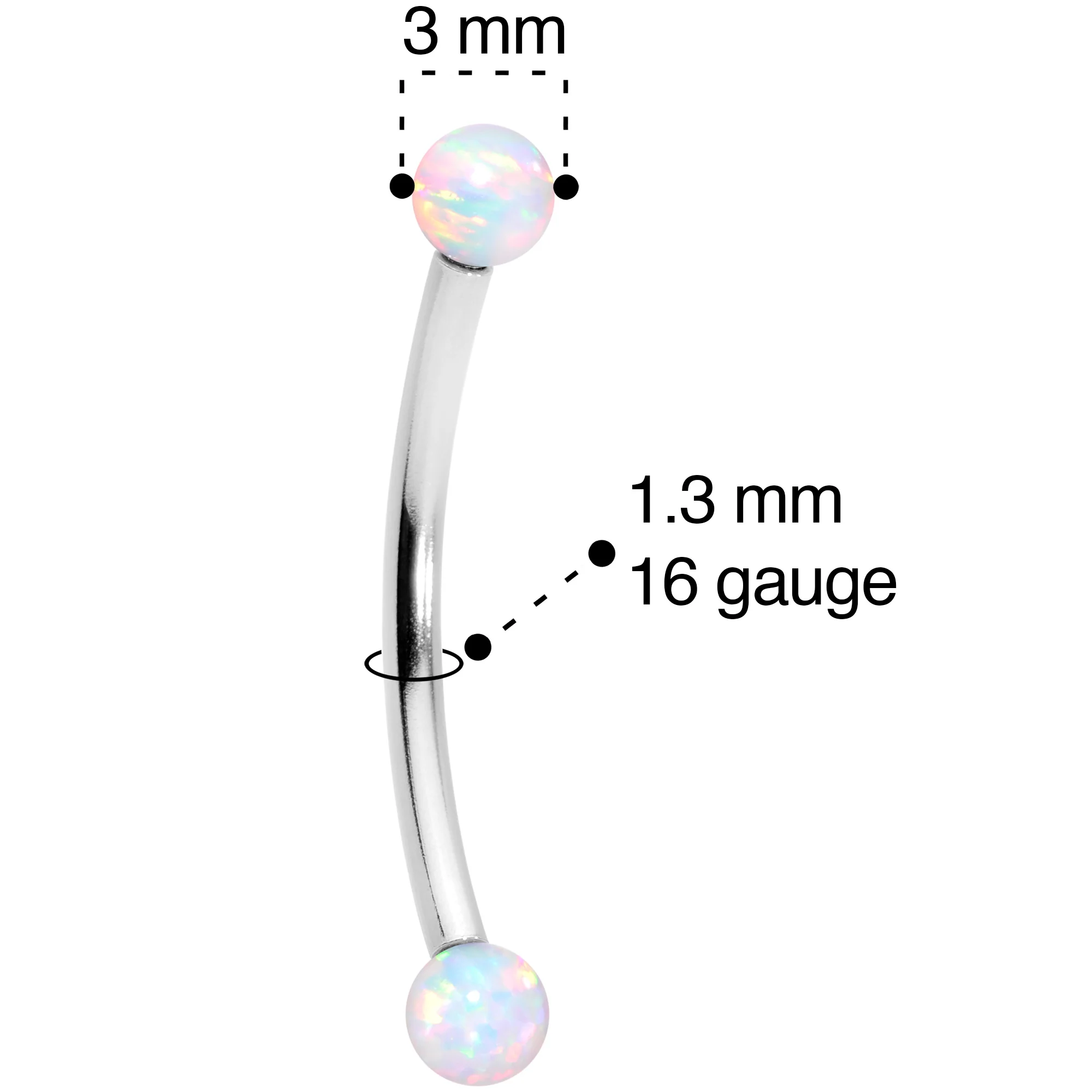 16G 9/16 3mm White Synthetic Opal Curved Barbell - Image 6