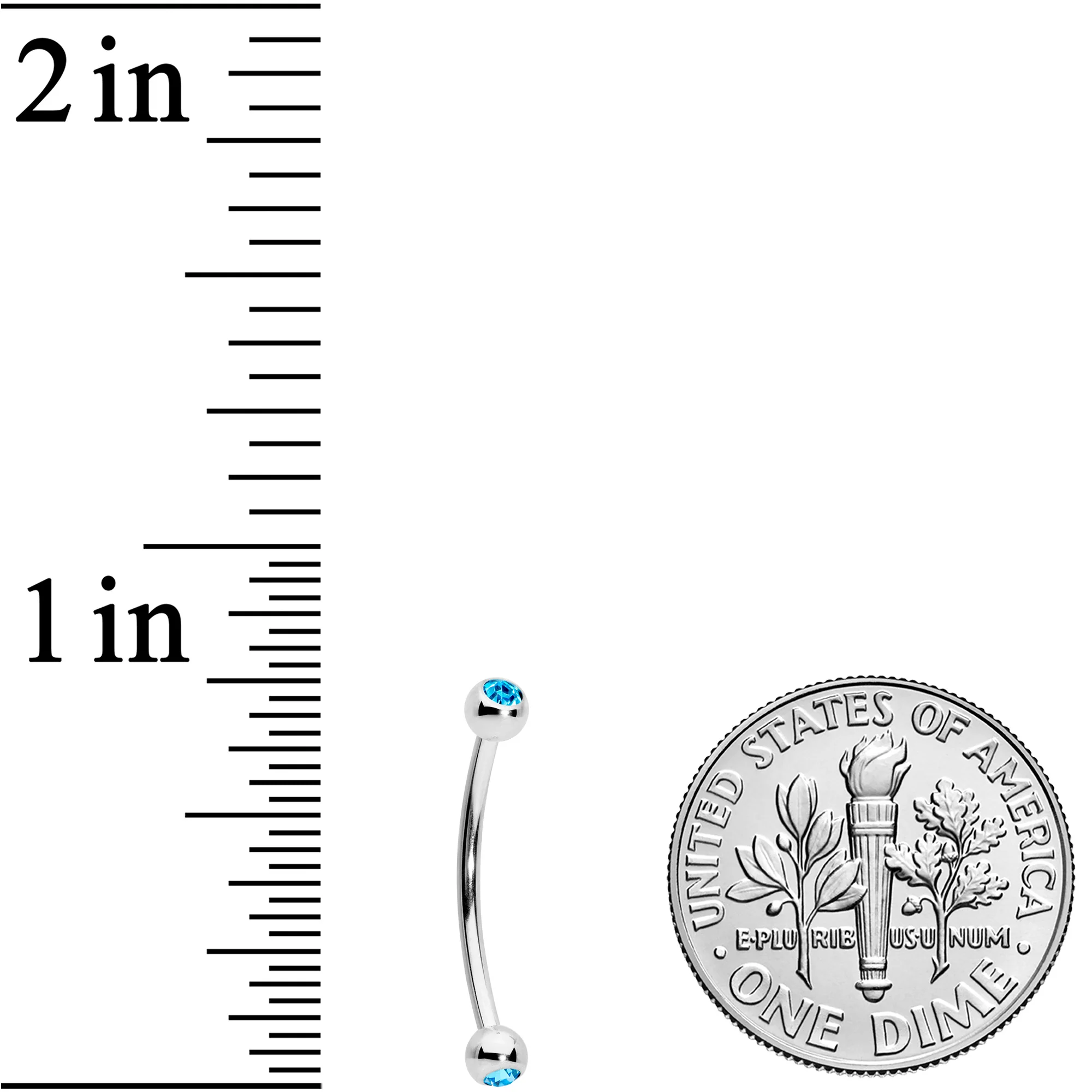 16G 9/16 Aqua Gem Ball End Curved Barbell - Image 3