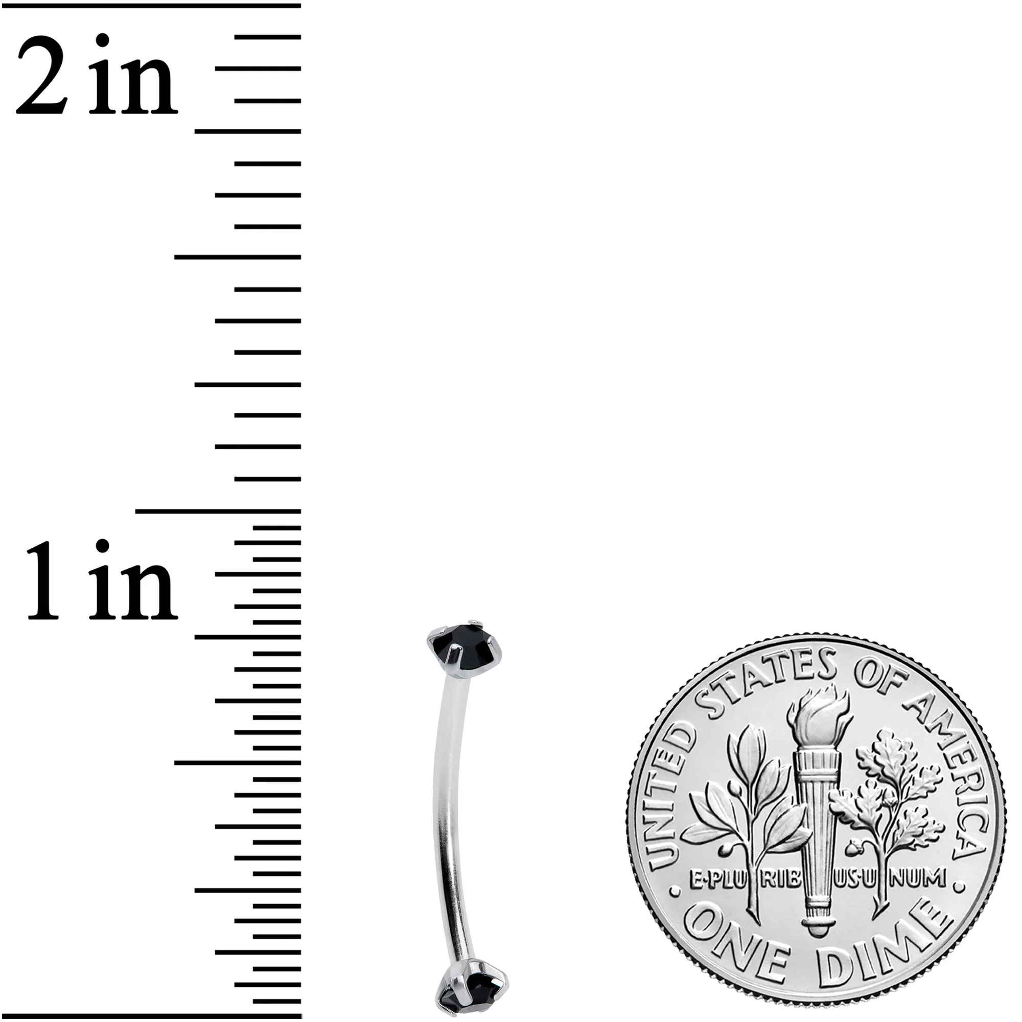 16G 9/16 Black CZ Gem End Curved Barbell - Image 3