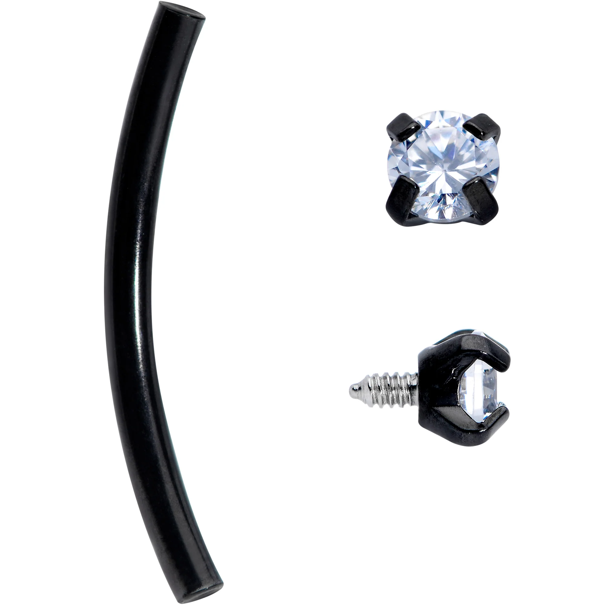 16G 9/16 Clear CZ Gem End Black Curved Barbell - Image 2