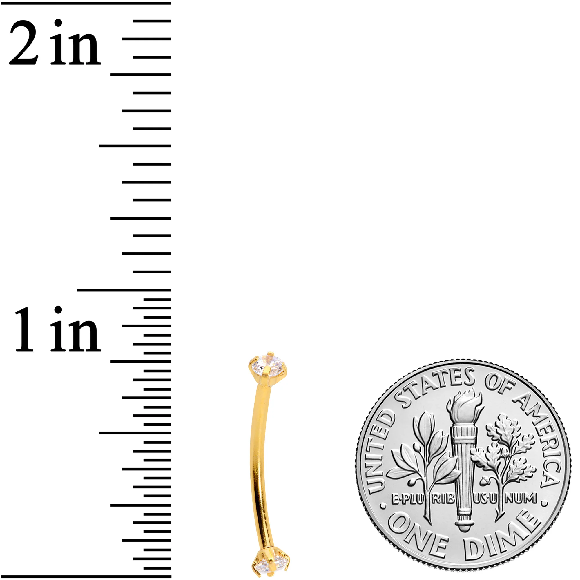 16G 9/16 Clear CZ Gem End Gold Tone Curved Barbell - Image 3