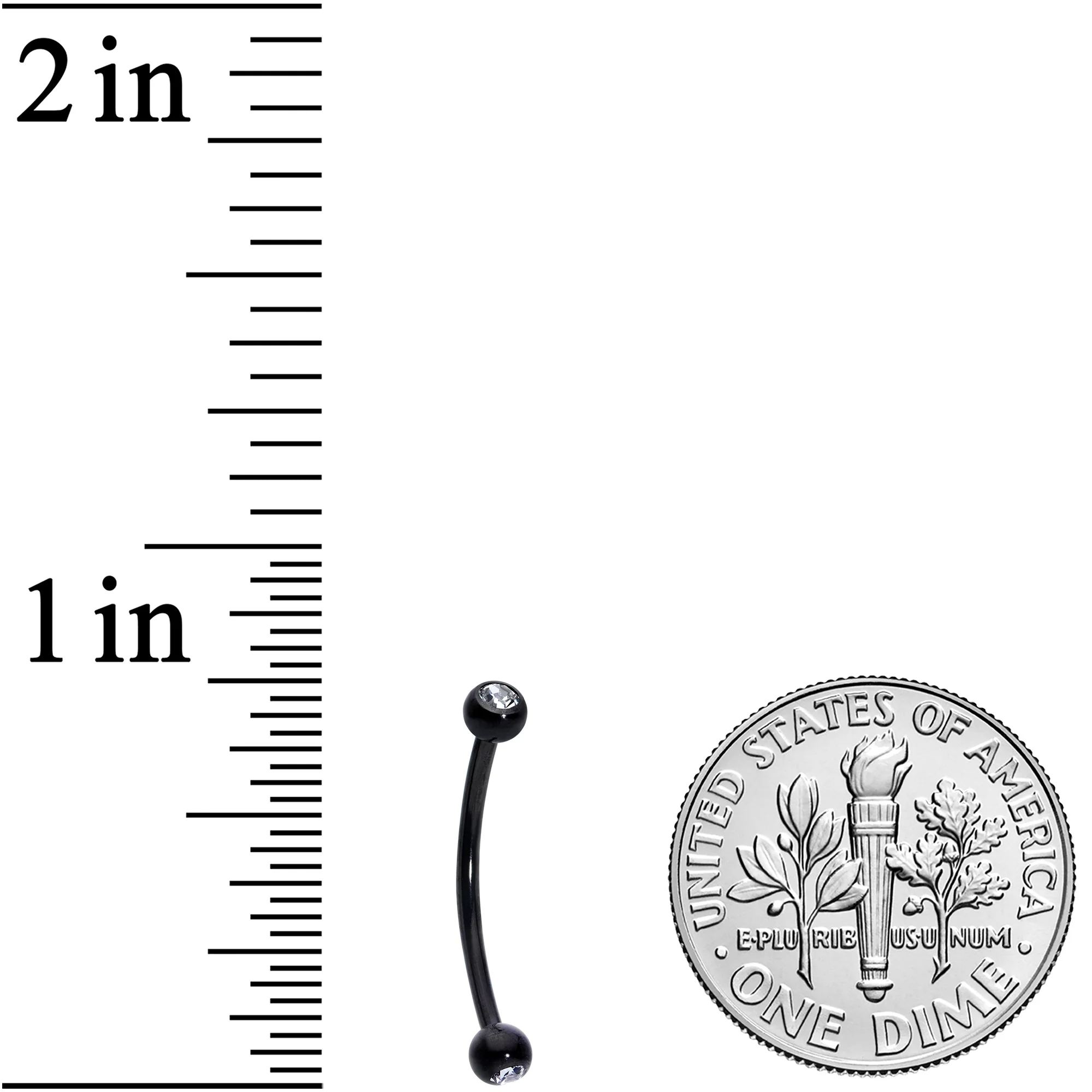 16G 9/16 Clear Gem Ball End Black Curved Barbell - Image 3