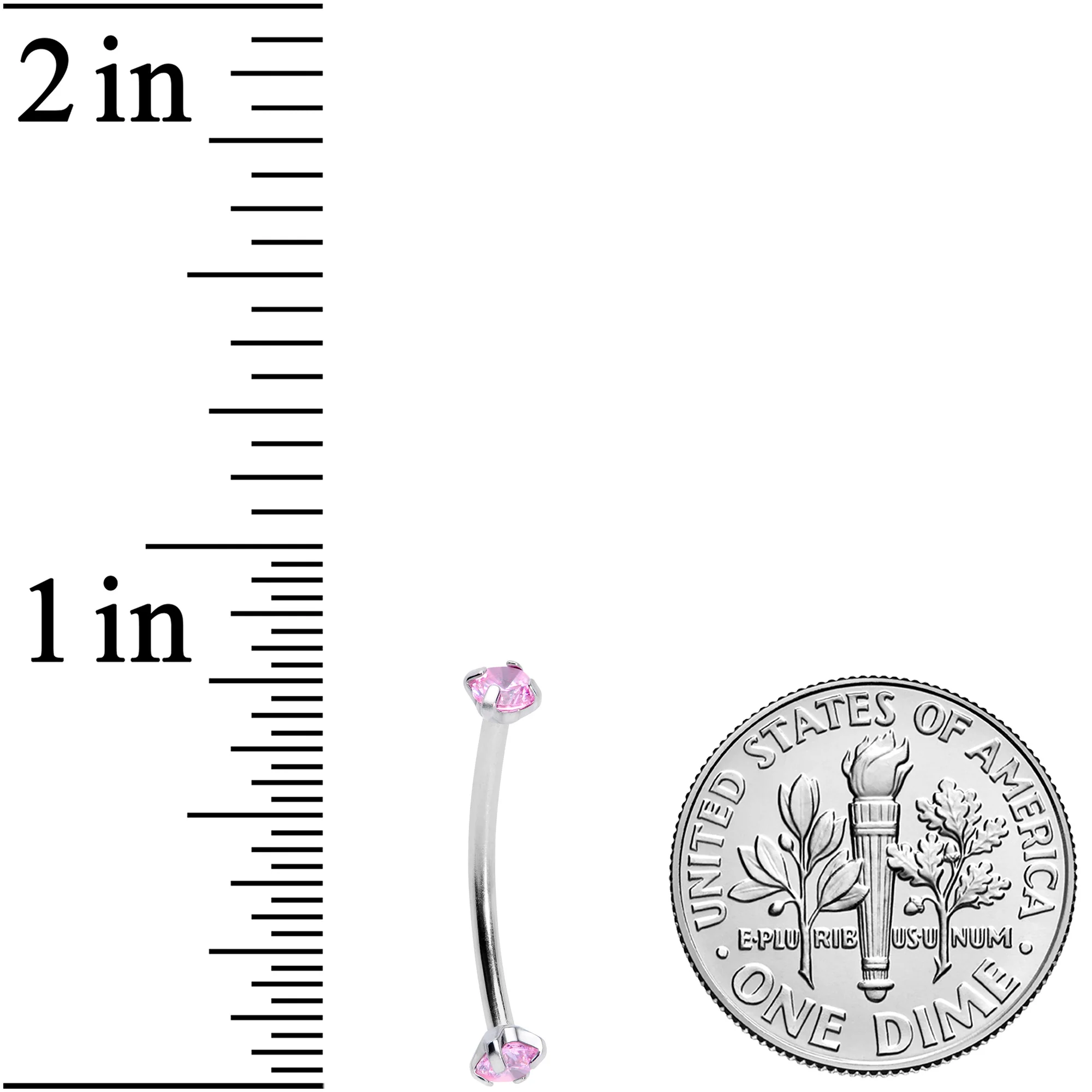 16G 9/16 Pink CZ Gem End Curved Barbell - Image 3