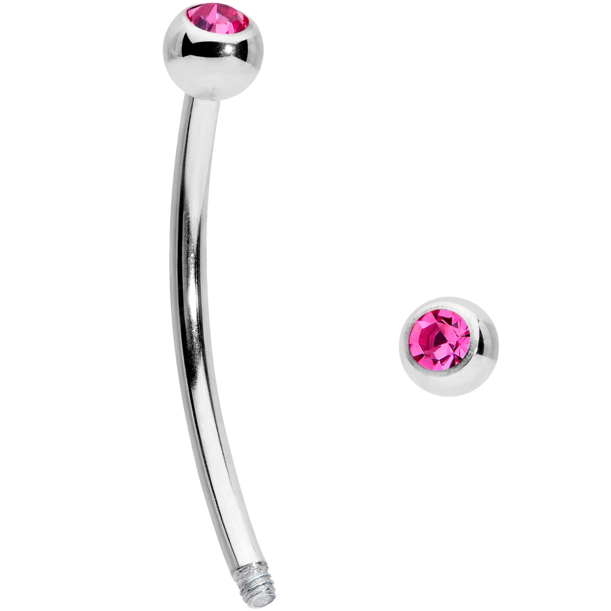 16G 9/16 Pink Gem Ball End Curved Barbell - Image 2