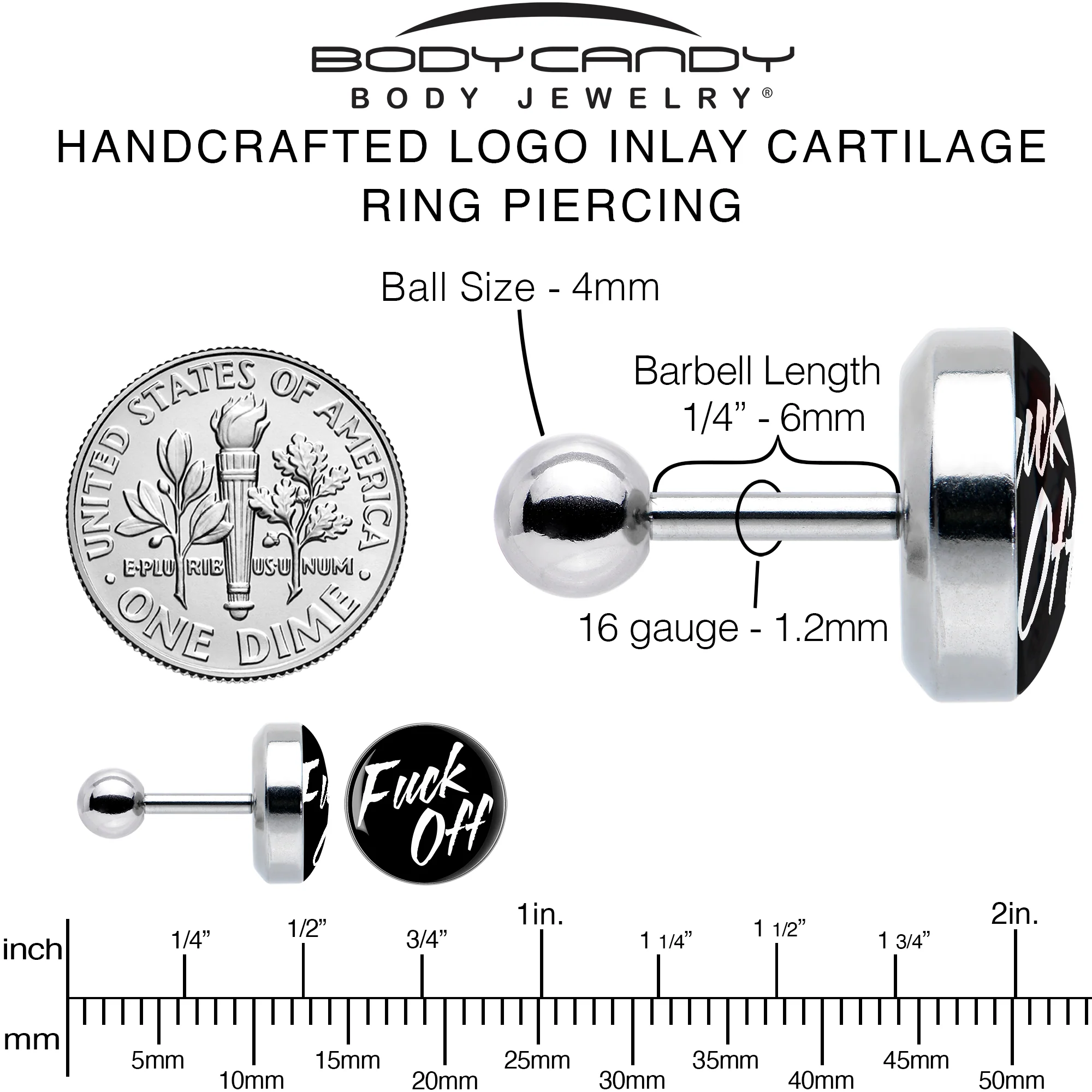 16G Black F*ck Off Tragus Cartilage Earring - Image 7