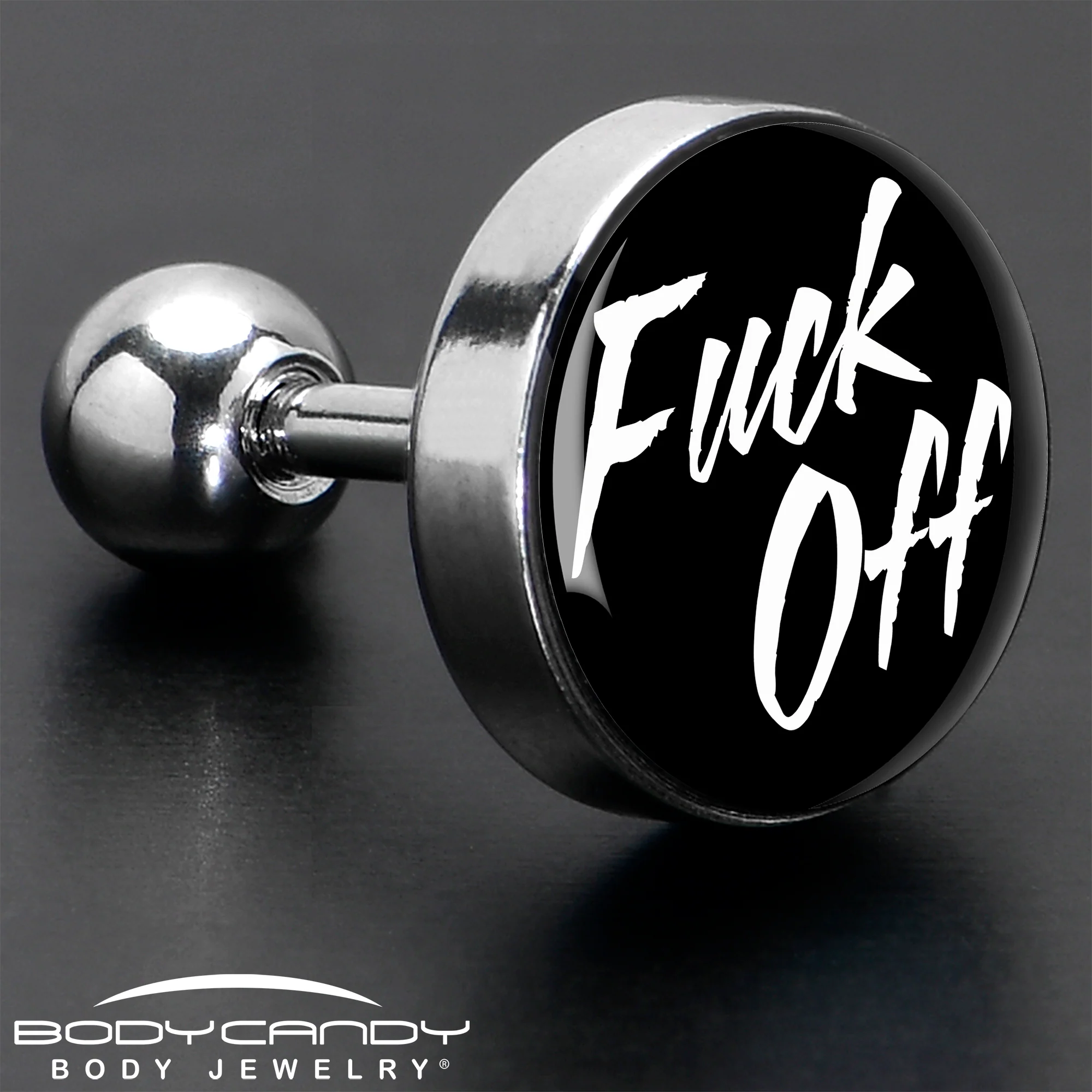 16G Black F*ck Off Tragus Cartilage Earring - Image 8