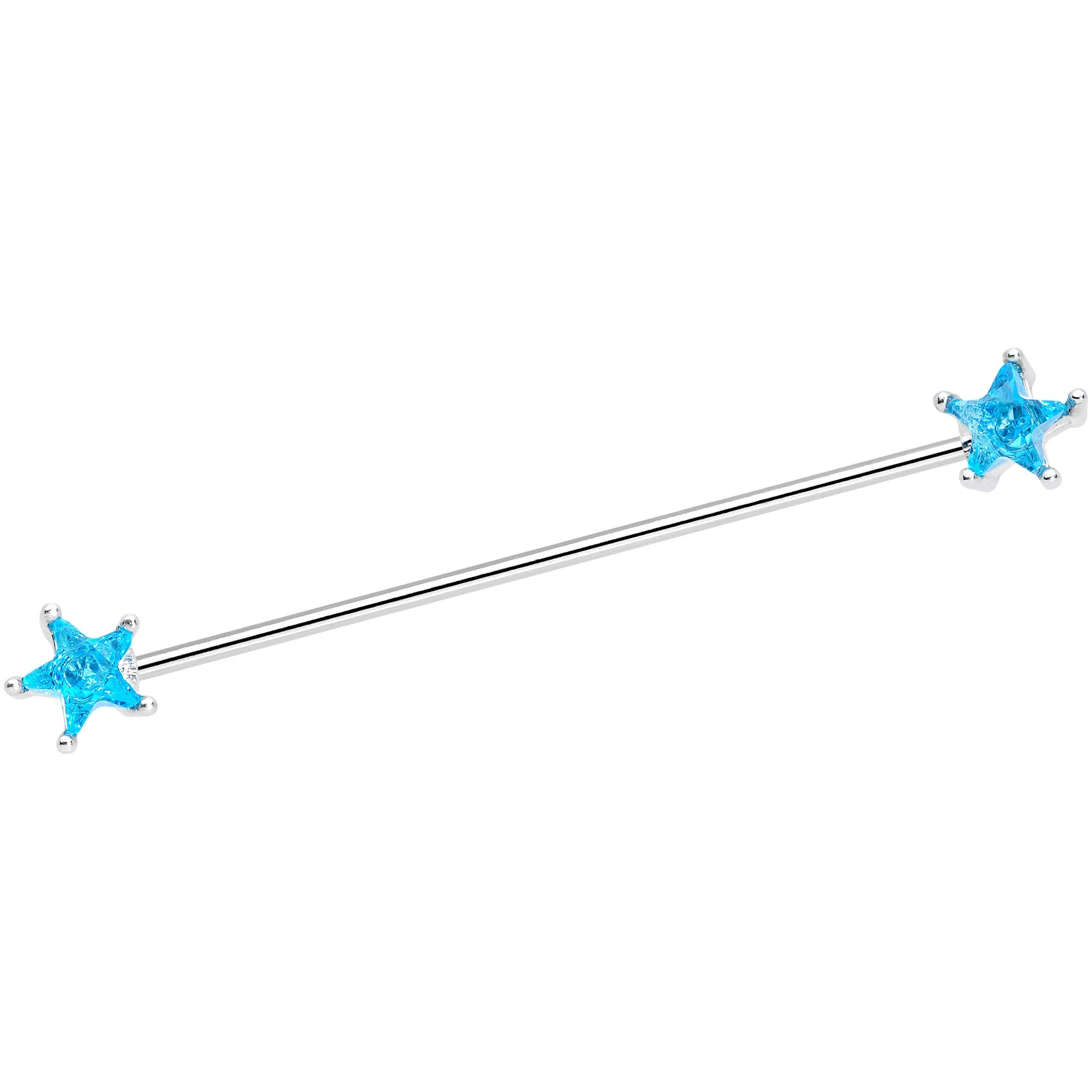 16G Clear Blue CZ Gem Stars Industrial Barbell Bonus Pack Set - Image 3