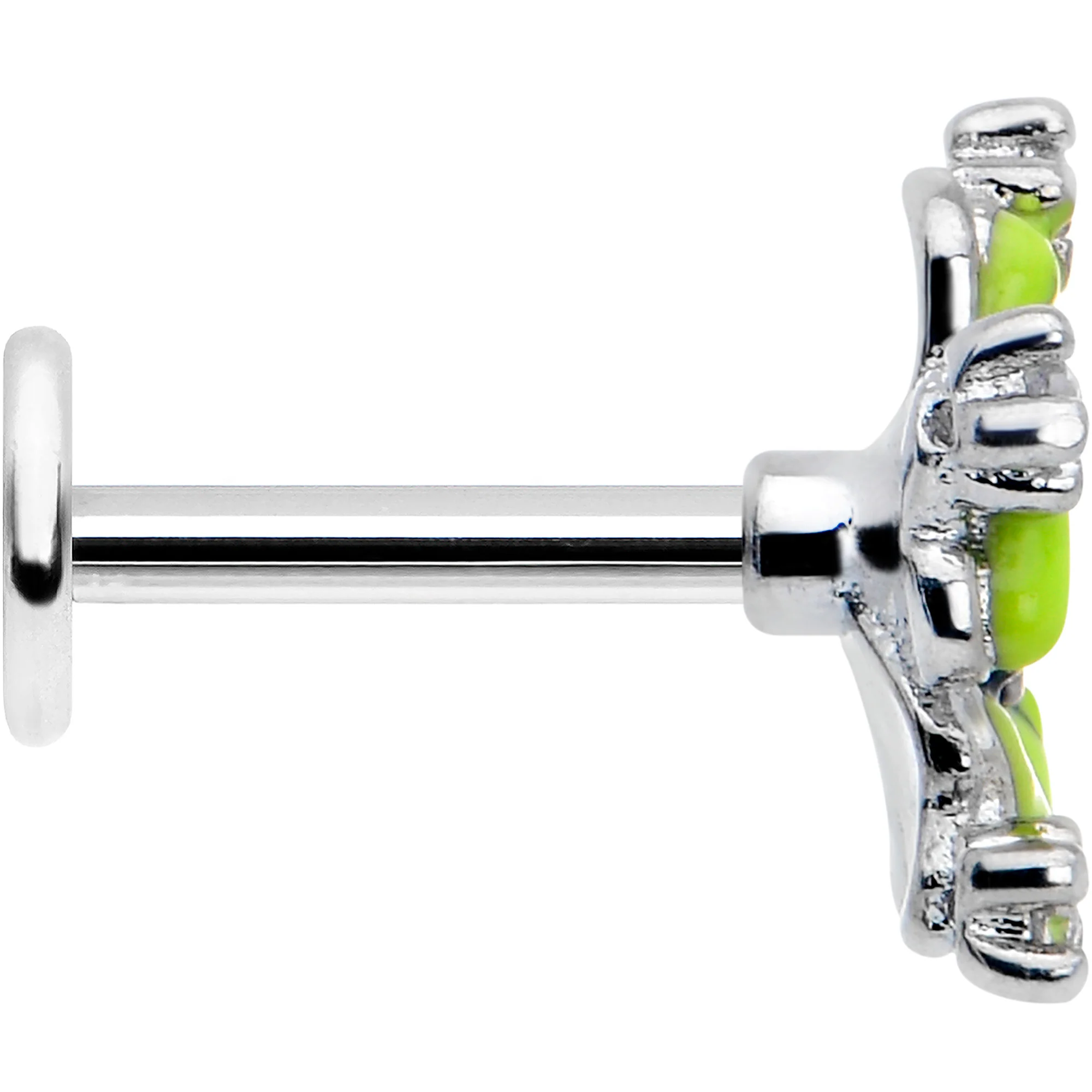 16G Clear CZ Gem Go Green Flower Flat Back Earring - Image 4