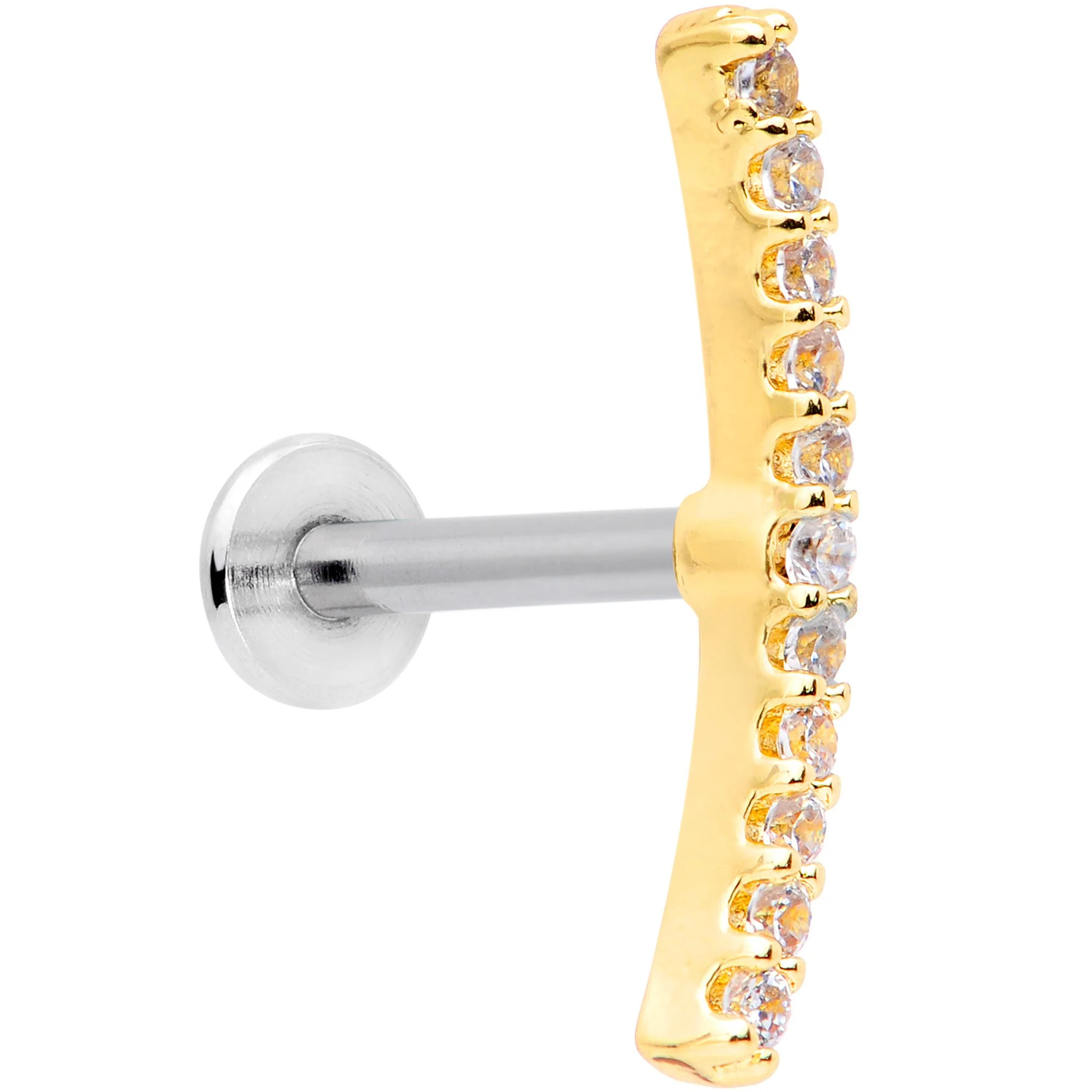 16G Clear CZ Gem Gold Tone Captivating Cartilage Tragus Earring - Image 2