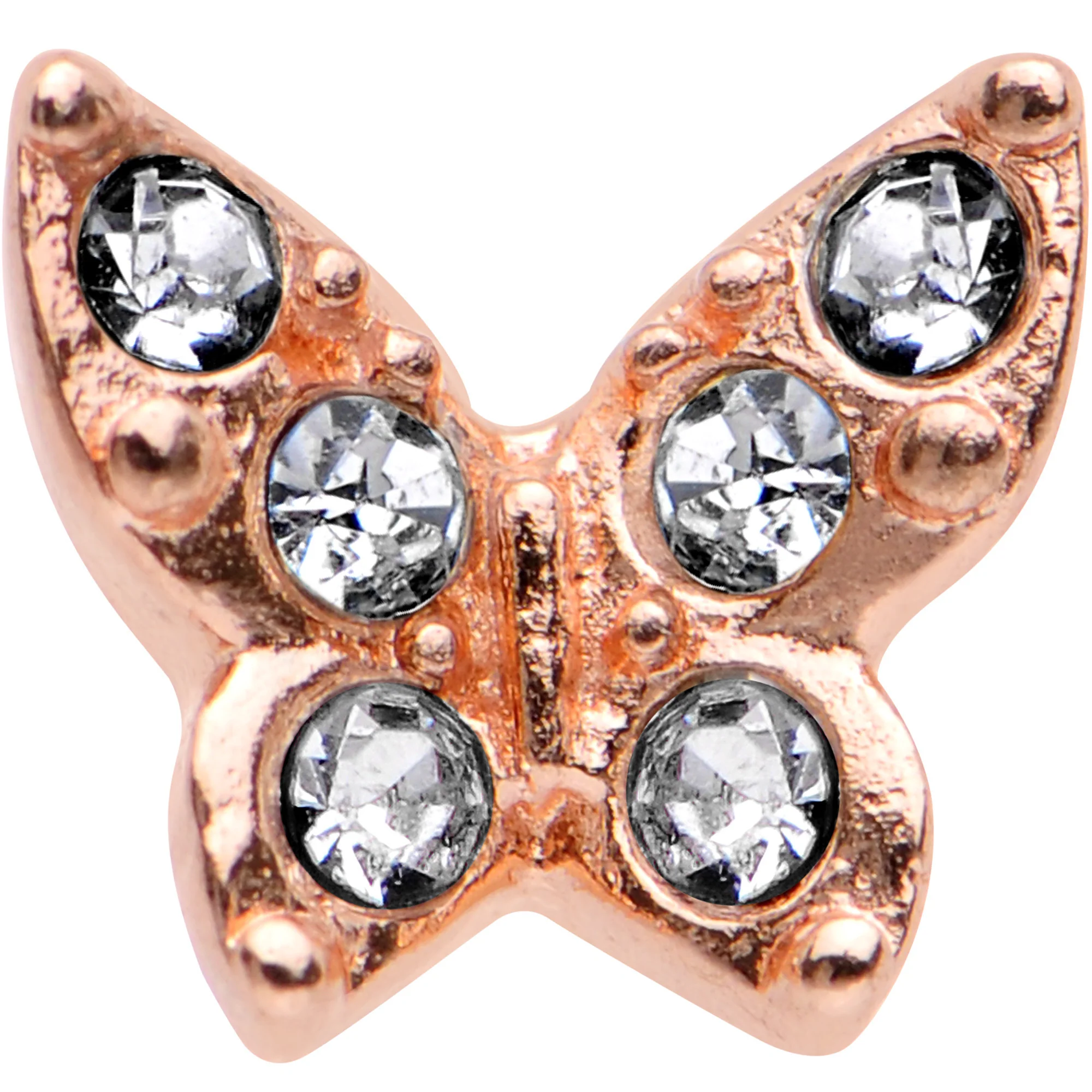 16G Clear Gem Rose Gold Tone Butterfly Tragus Cartilage Earring - Image 2
