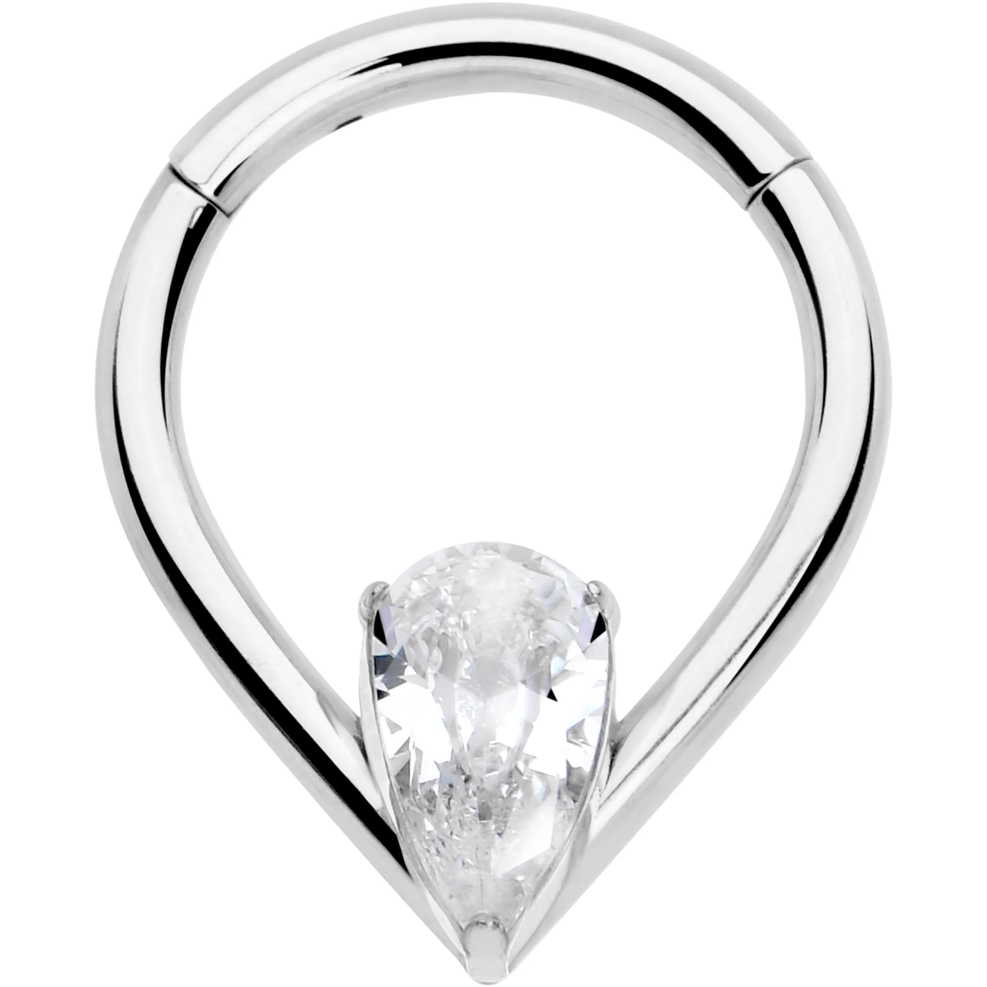 16G CZ Stainless Steel Hinged Segment Ring with Gem Teardrop - Image 6