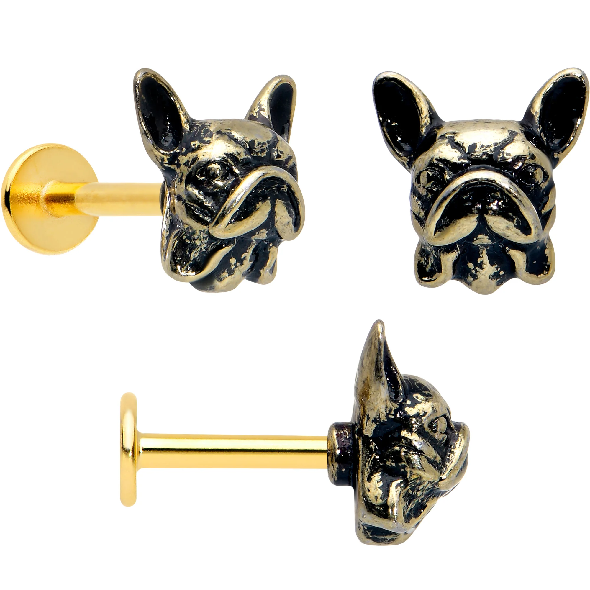 16G French Bulldog Flat Back Earring Set Internally Threaded 3 Pack - Image 3