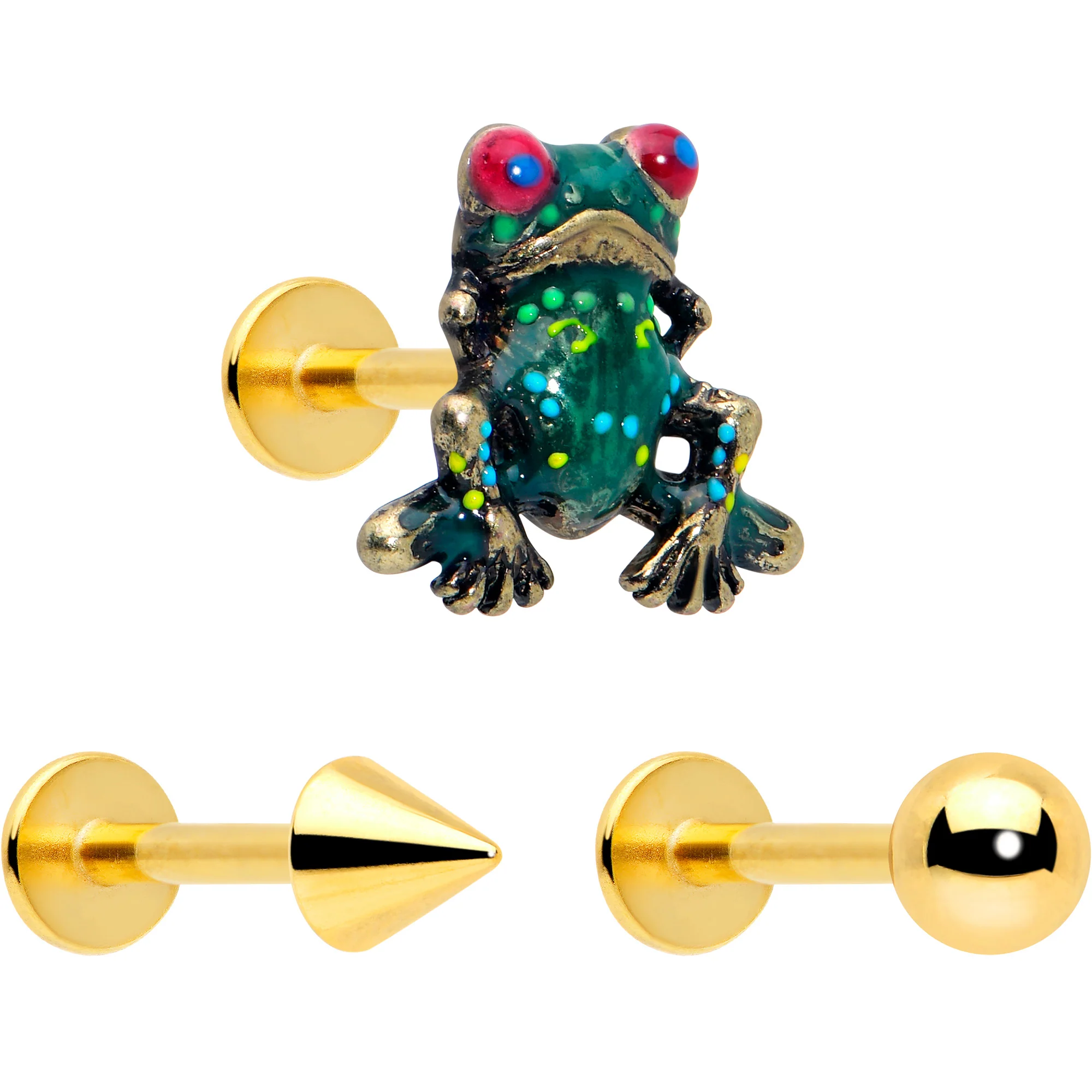 16G Frog Flat Back Earring Set Internally Threaded 3 Pack - Image 6