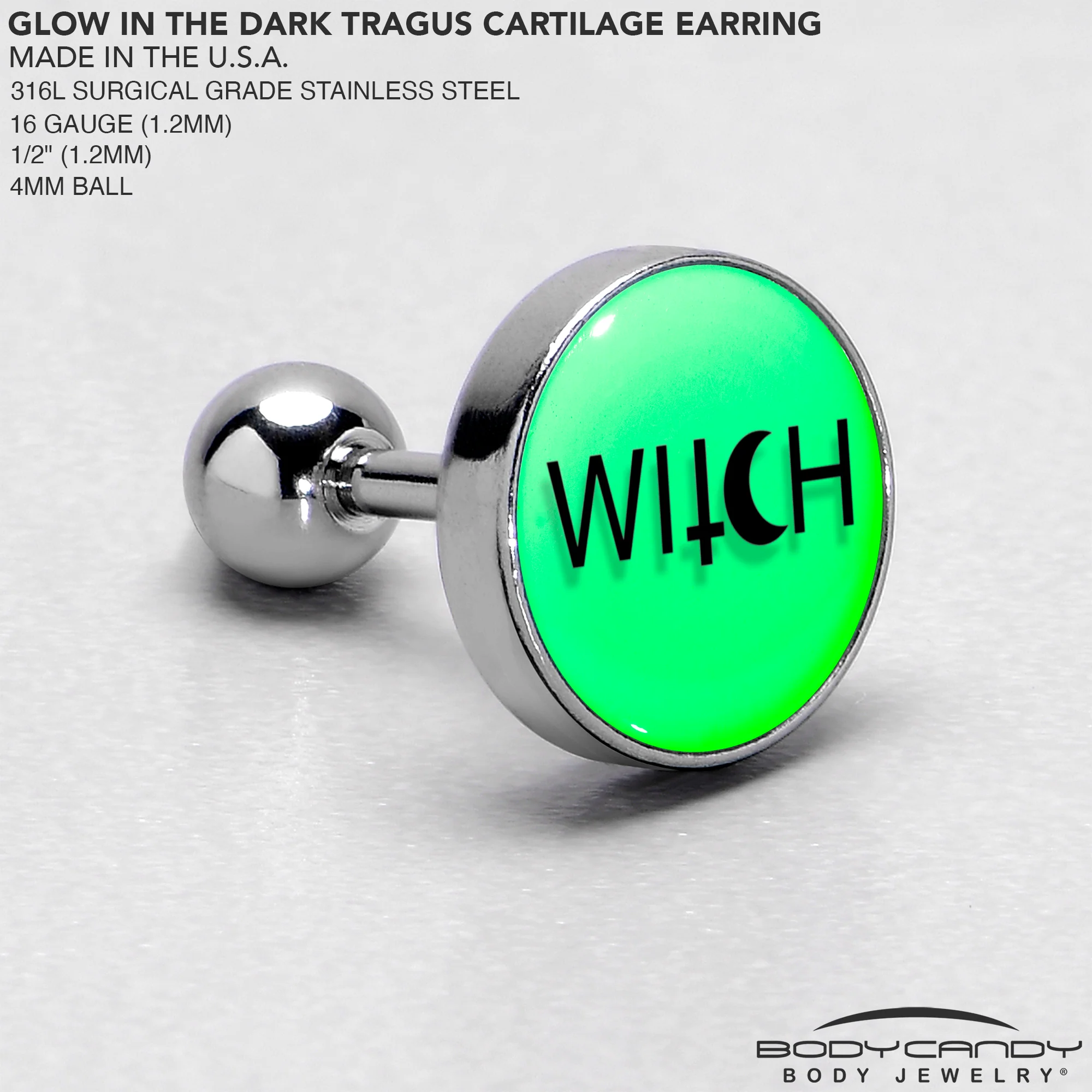 16G Glow in the Dark Mystical Witch Tragus Cartilage Earring by Onyx O - Image 7