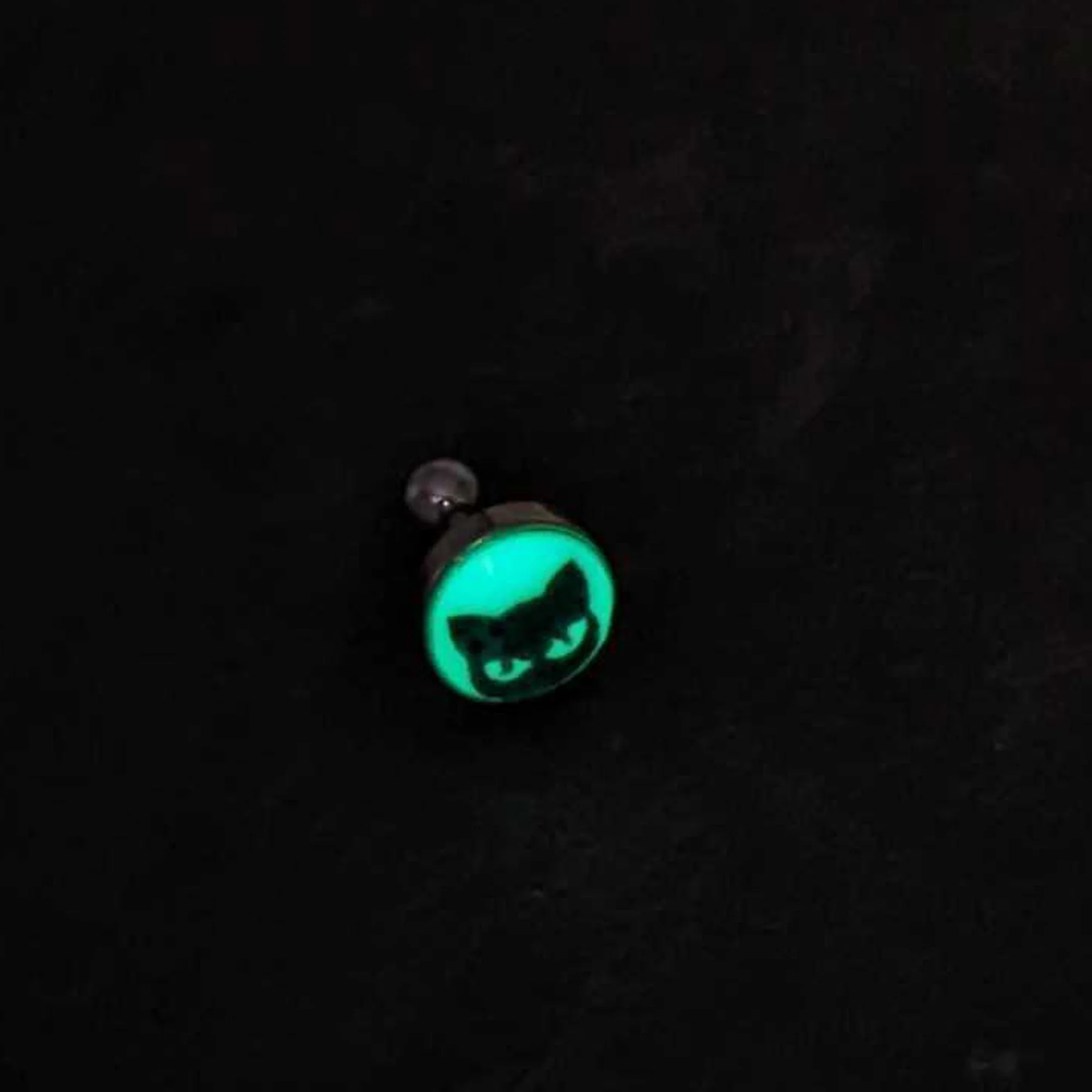 16G Glow in the Dark Peeking Black Cat Tragus Cartilage Earring by Onyx O - Image 5