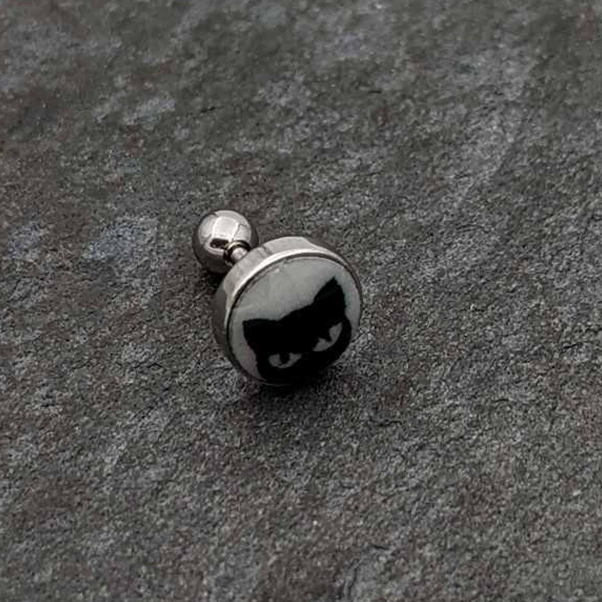 16G Glow in the Dark Peeking Black Cat Tragus Cartilage Earring by Onyx O - Image 6