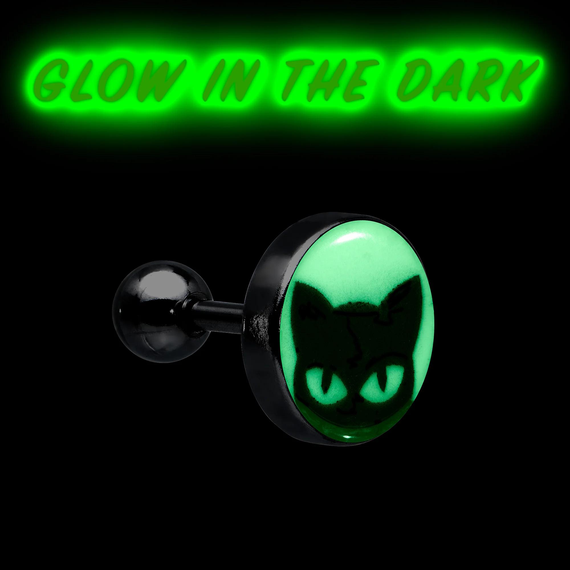 16G Glow in the Dark Peeking Black Cat Tragus Cartilage Earring by Onyx O - Image 8