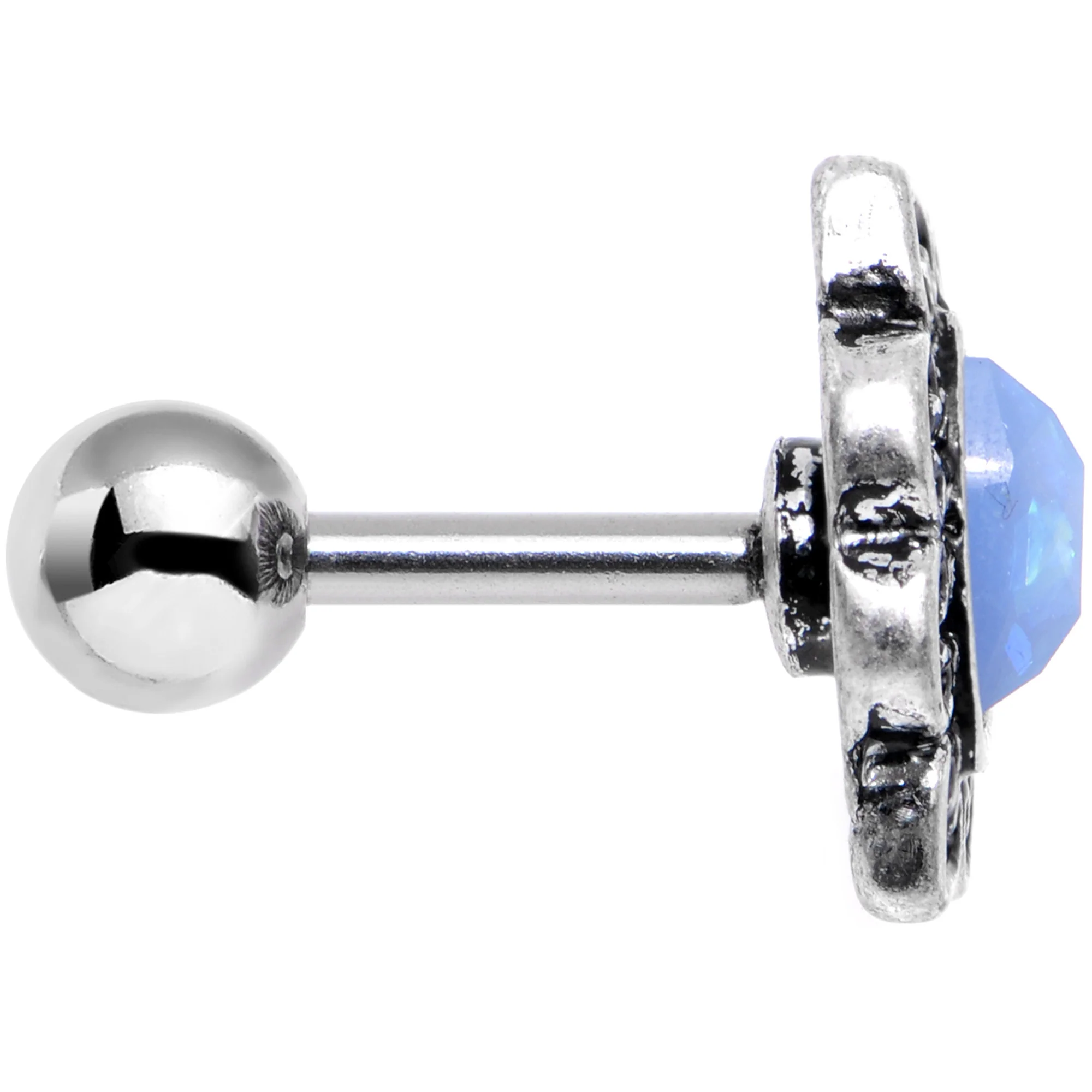 16G Iridescent Blue Faux Opal Ornate Tragus Cartilage Earring - Image 3