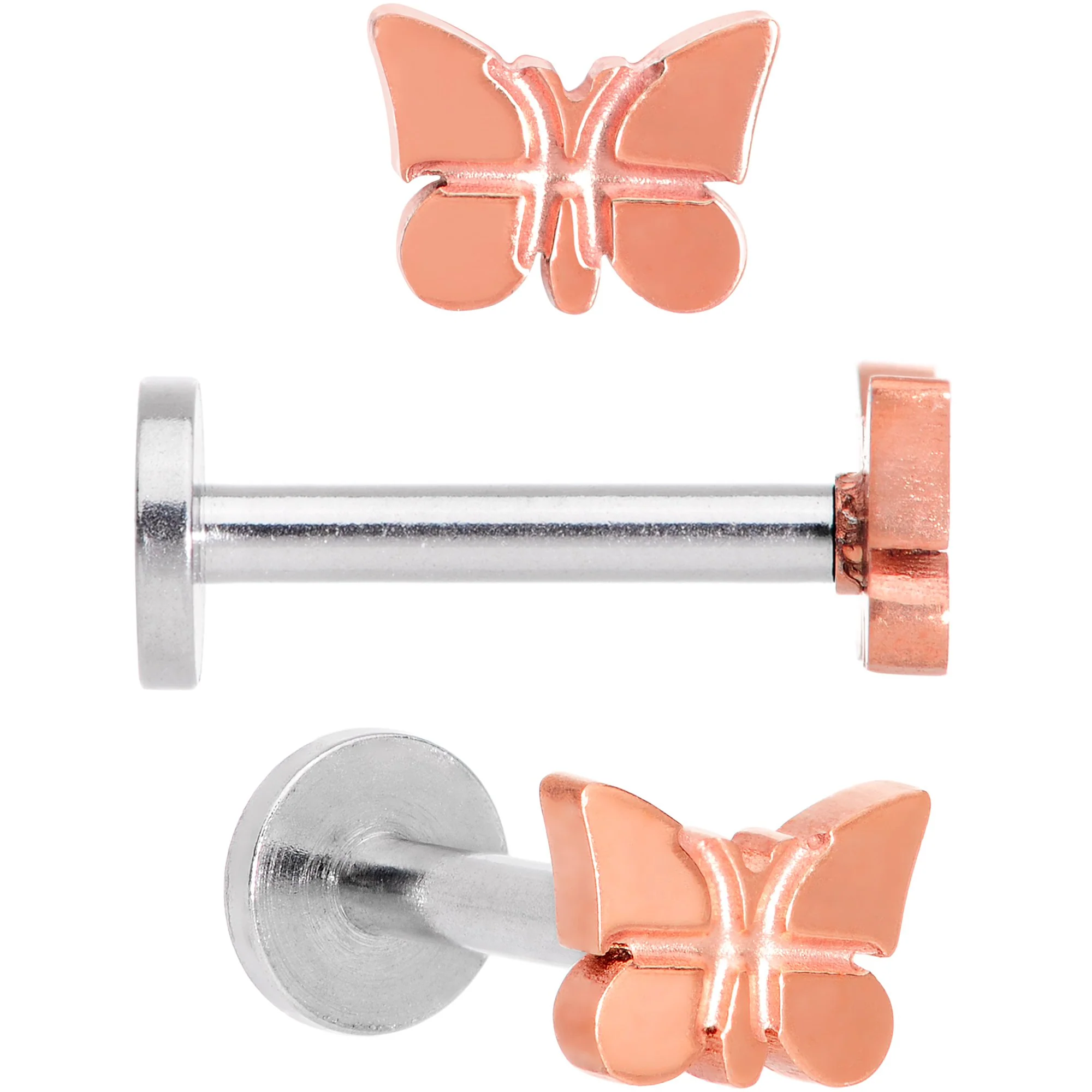 16G MultiColor Internally Threaded Butterfly Labret Set of 4 - Image 3