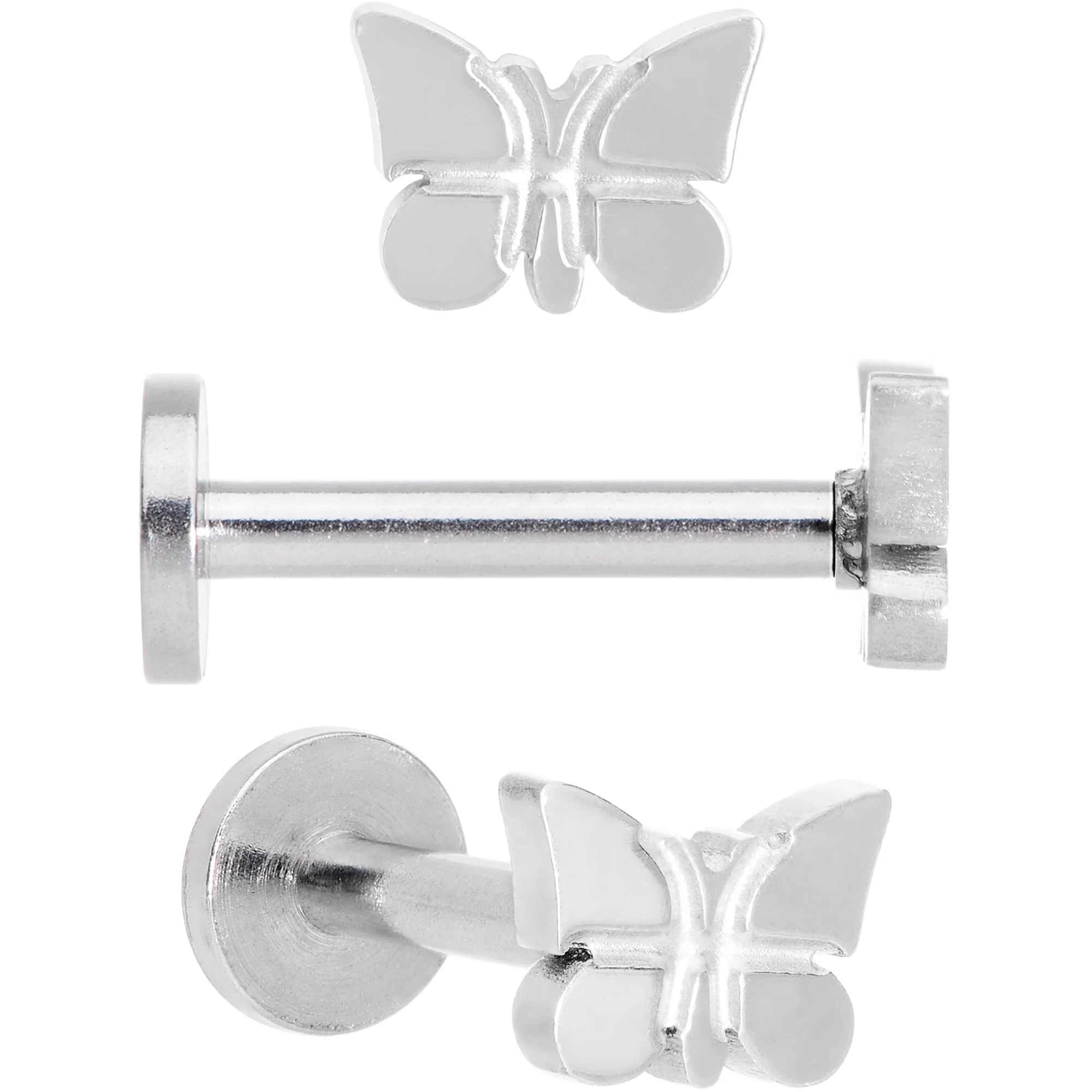 16G MultiColor Internally Threaded Butterfly Labret Set of 4 - Image 4