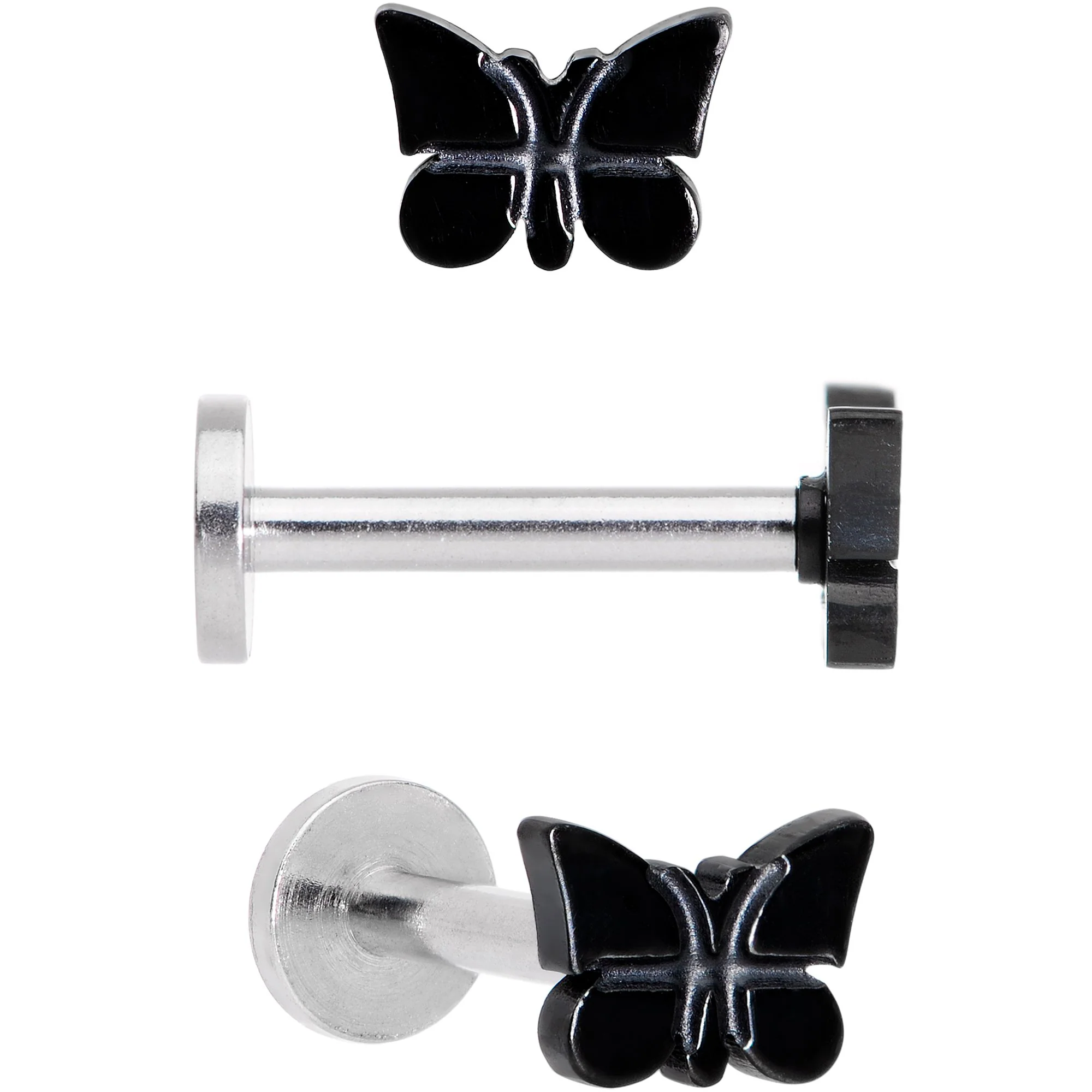 16G MultiColor Internally Threaded Butterfly Labret Set of 4 - Image 5
