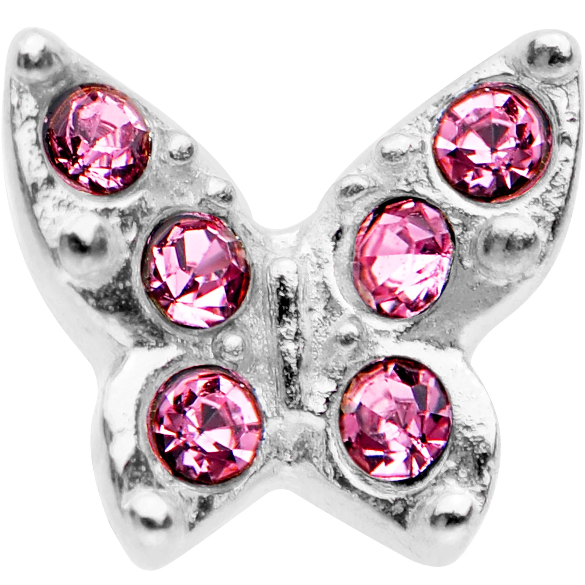 16G Pink Gem Silver Tone Butterfly Tragus Cartilage Earring - Image 2