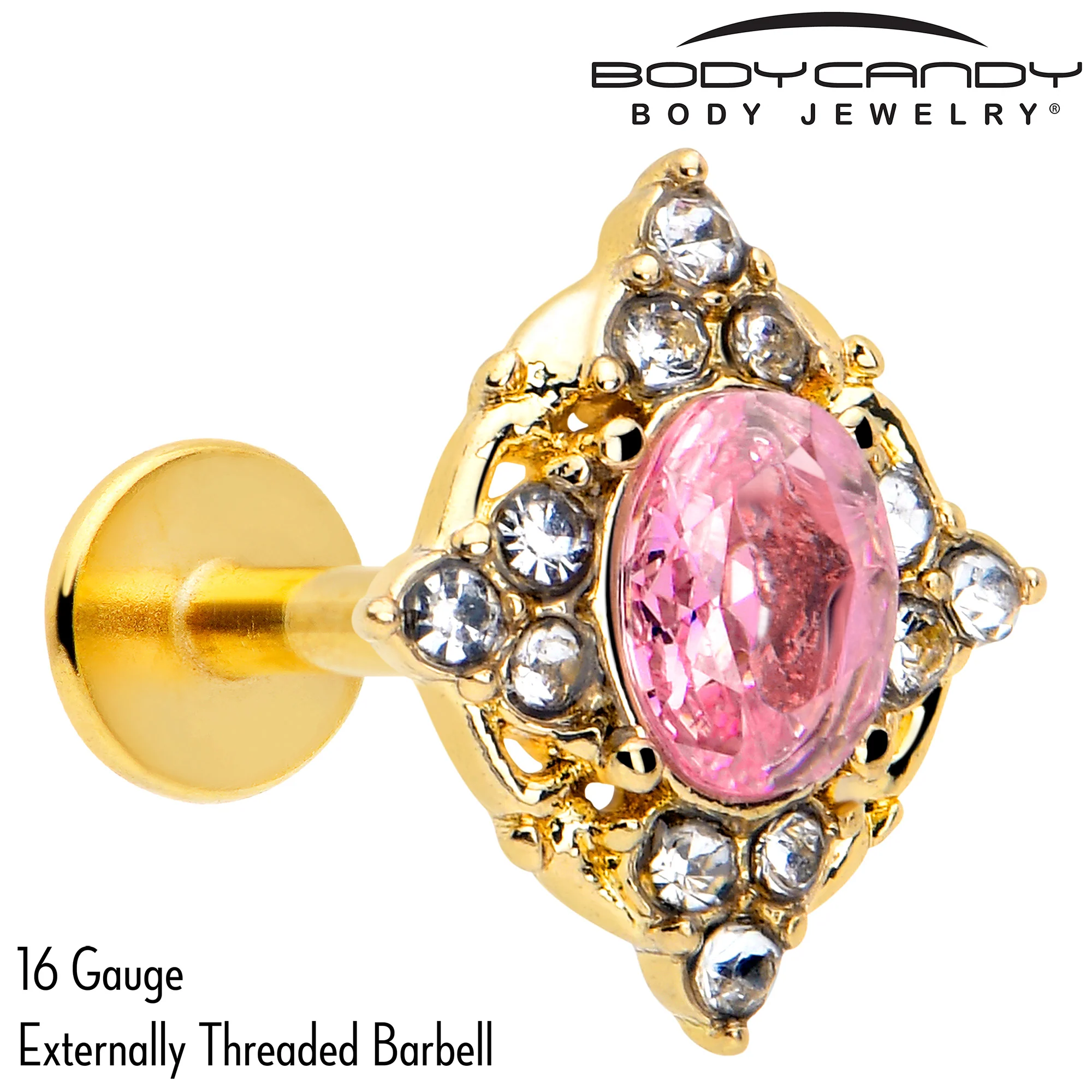 16G Pink Tourmaline Gold Tone Wondrous Glam Flat Back Earring - Image 2