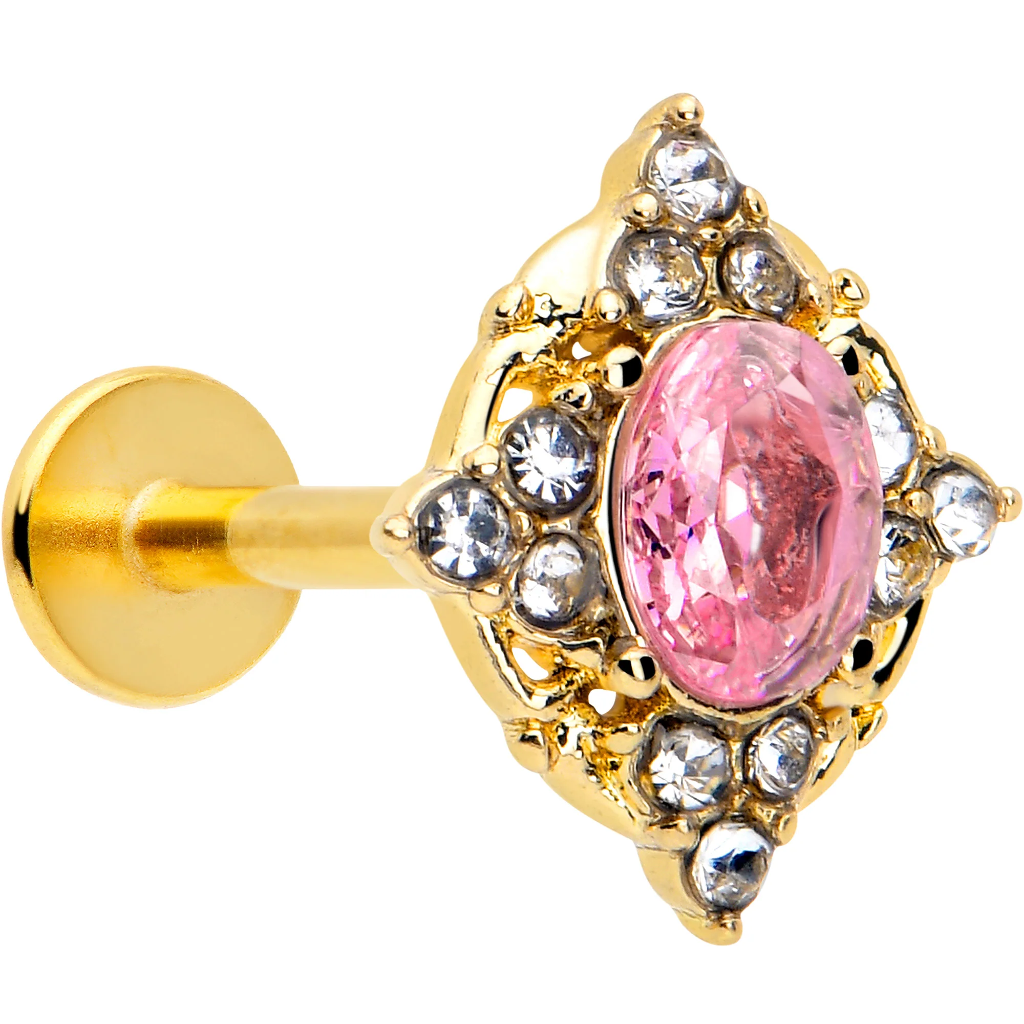 16G Pink Tourmaline Gold Tone Wondrous Glam Flat Back Earring - Image 5
