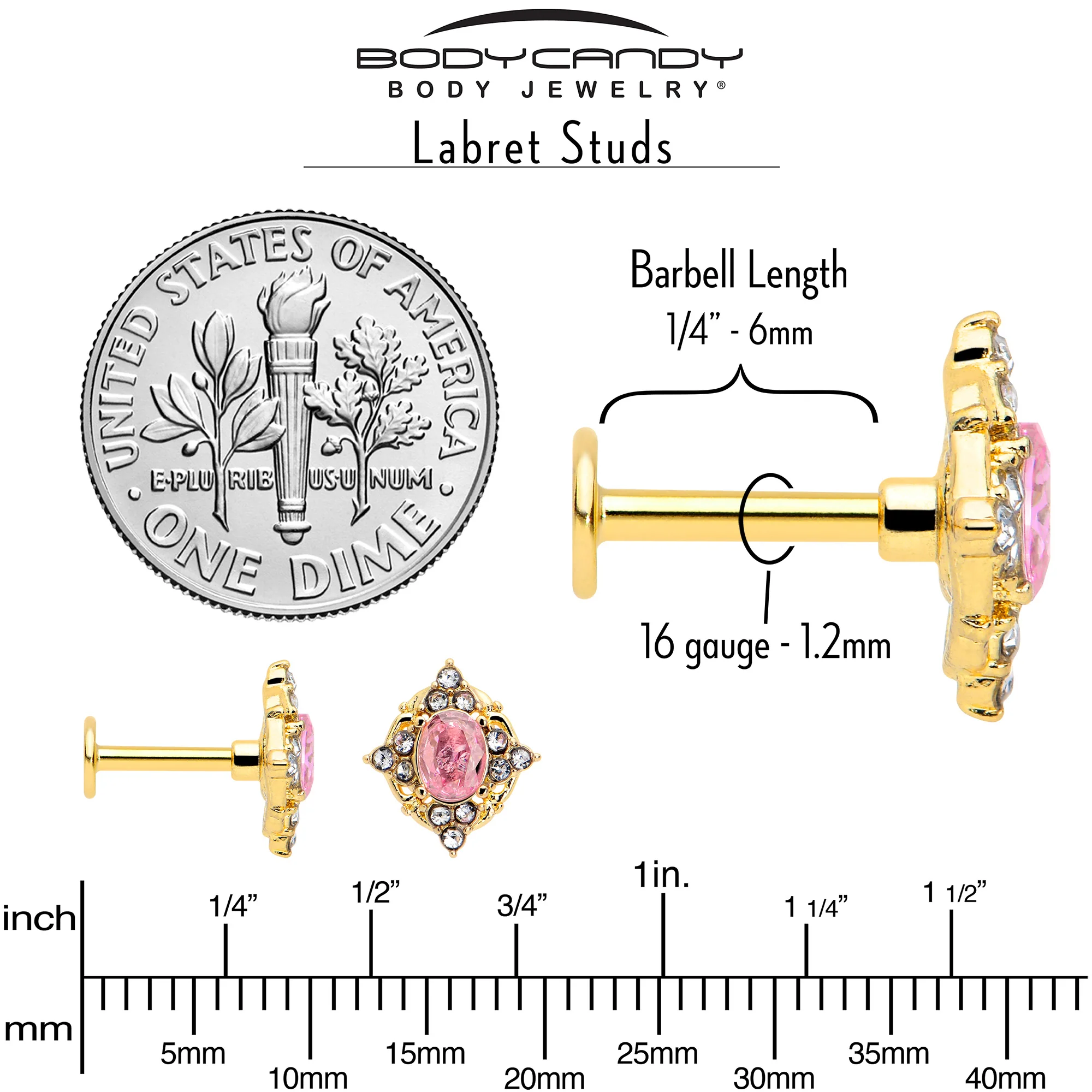 16G Pink Tourmaline Gold Tone Wondrous Glam Flat Back Earring - Image 6