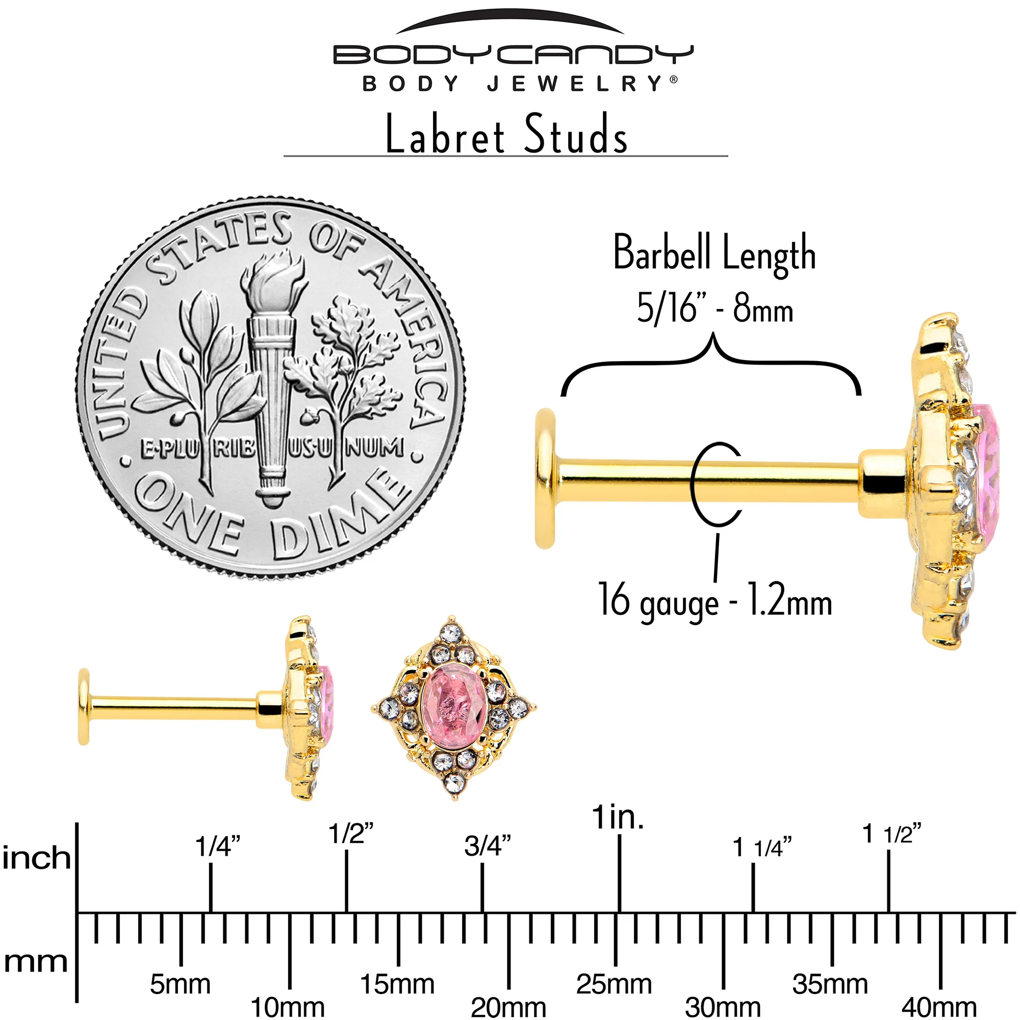16G Pink Tourmaline Gold Tone Wondrous Glam Flat Back Earring - Image 7