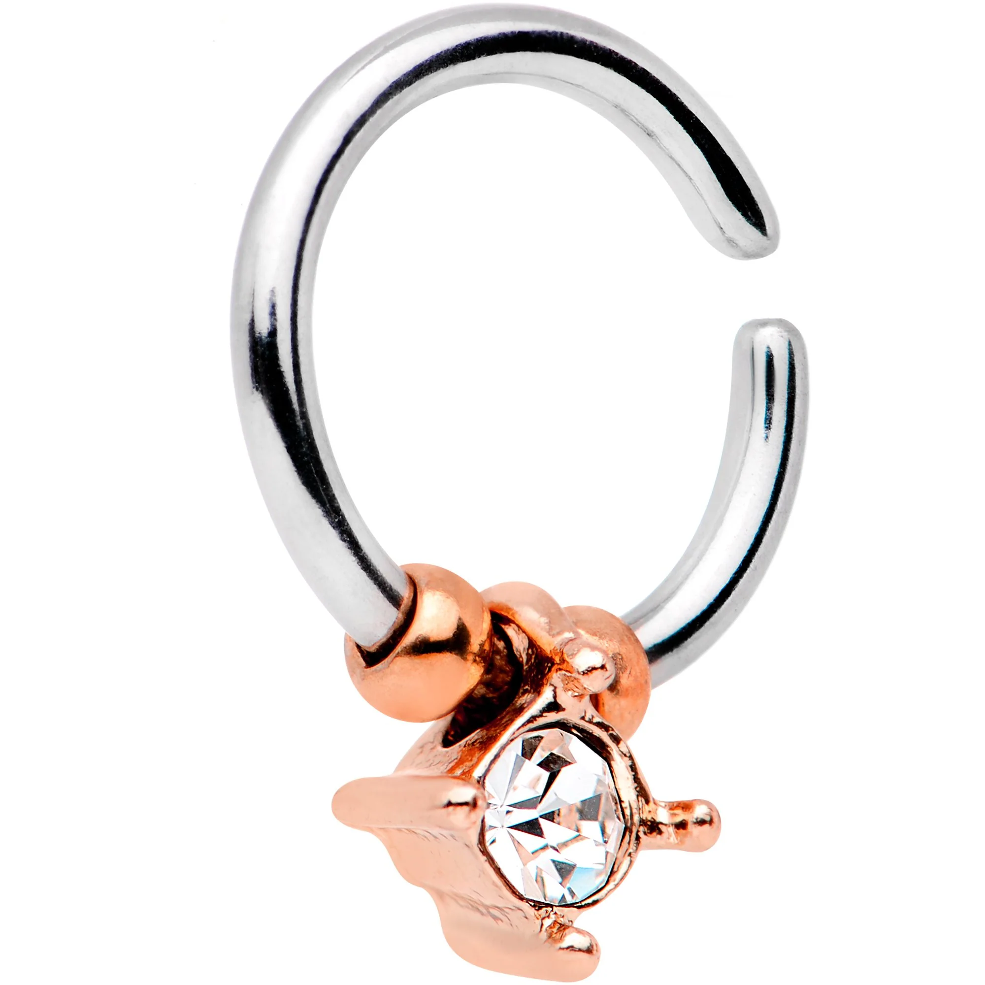 16G Rose Gold Tone Clear Gem Drop Annealed Seamless Circular Ring - Image 2