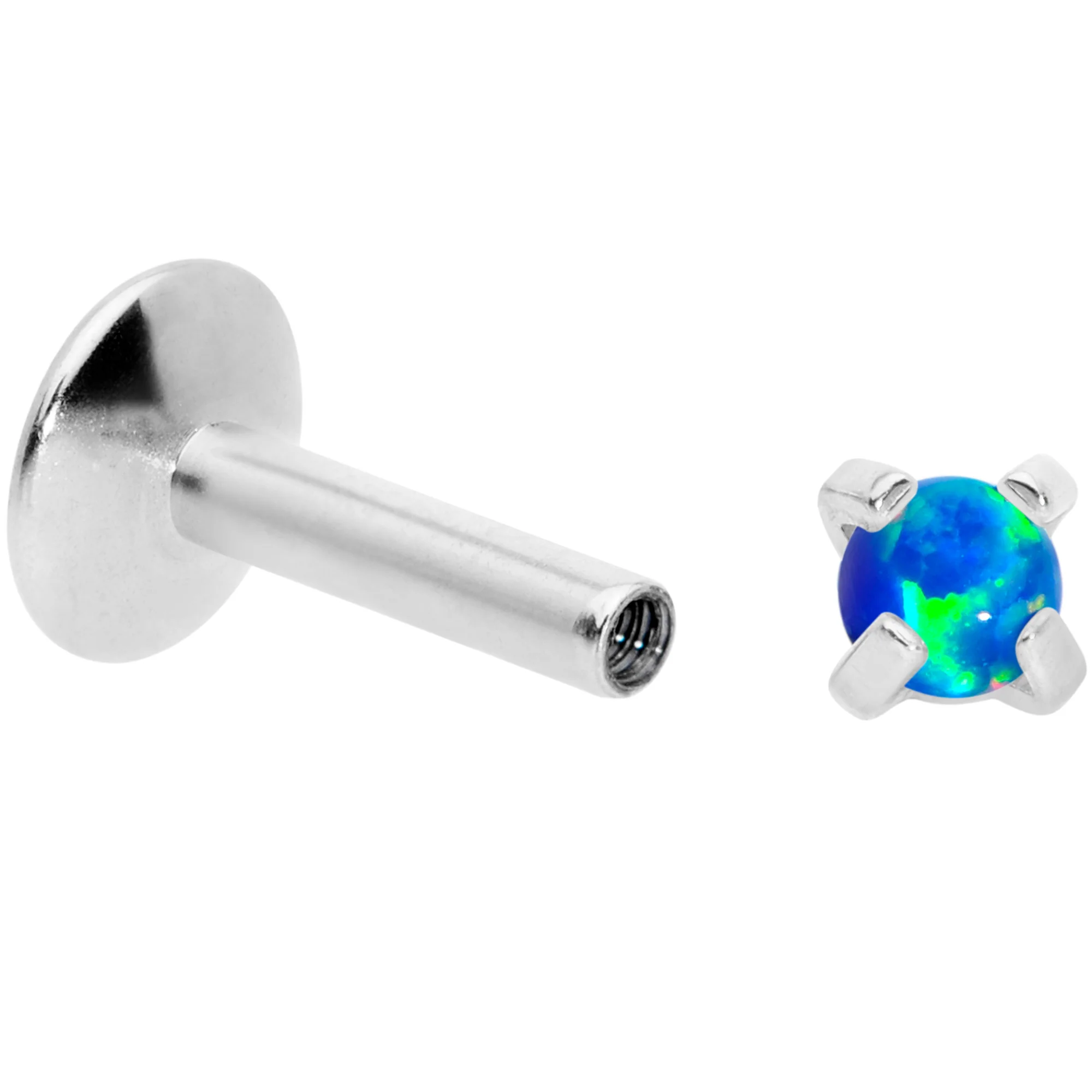 16G 1/4 2mm Blue Syn Opal G23 Titanium Internal Thread Labret - Image 3