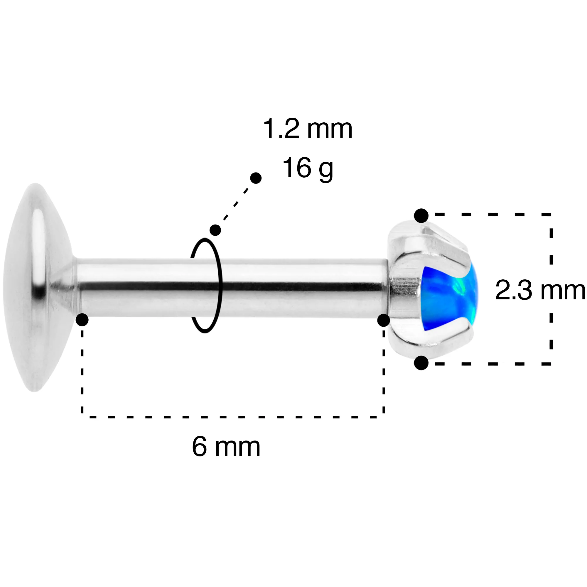 16G 1/4 2mm Blue Syn Opal G23 Titanium Internal Thread Labret - Image 5