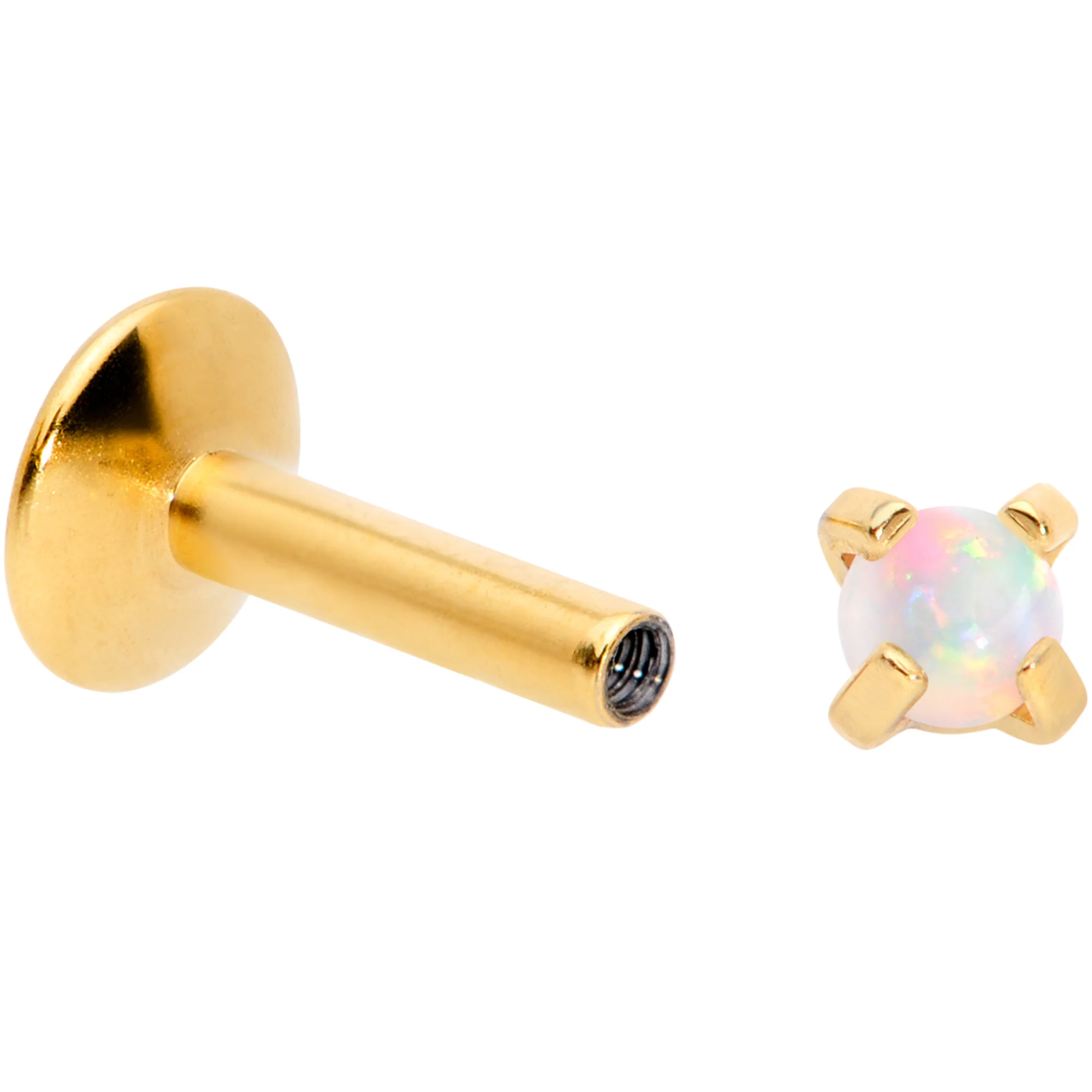 16G 1/4 2mm Syn Opal Gold G23 Titanium Internal Thread Labret - Image 3