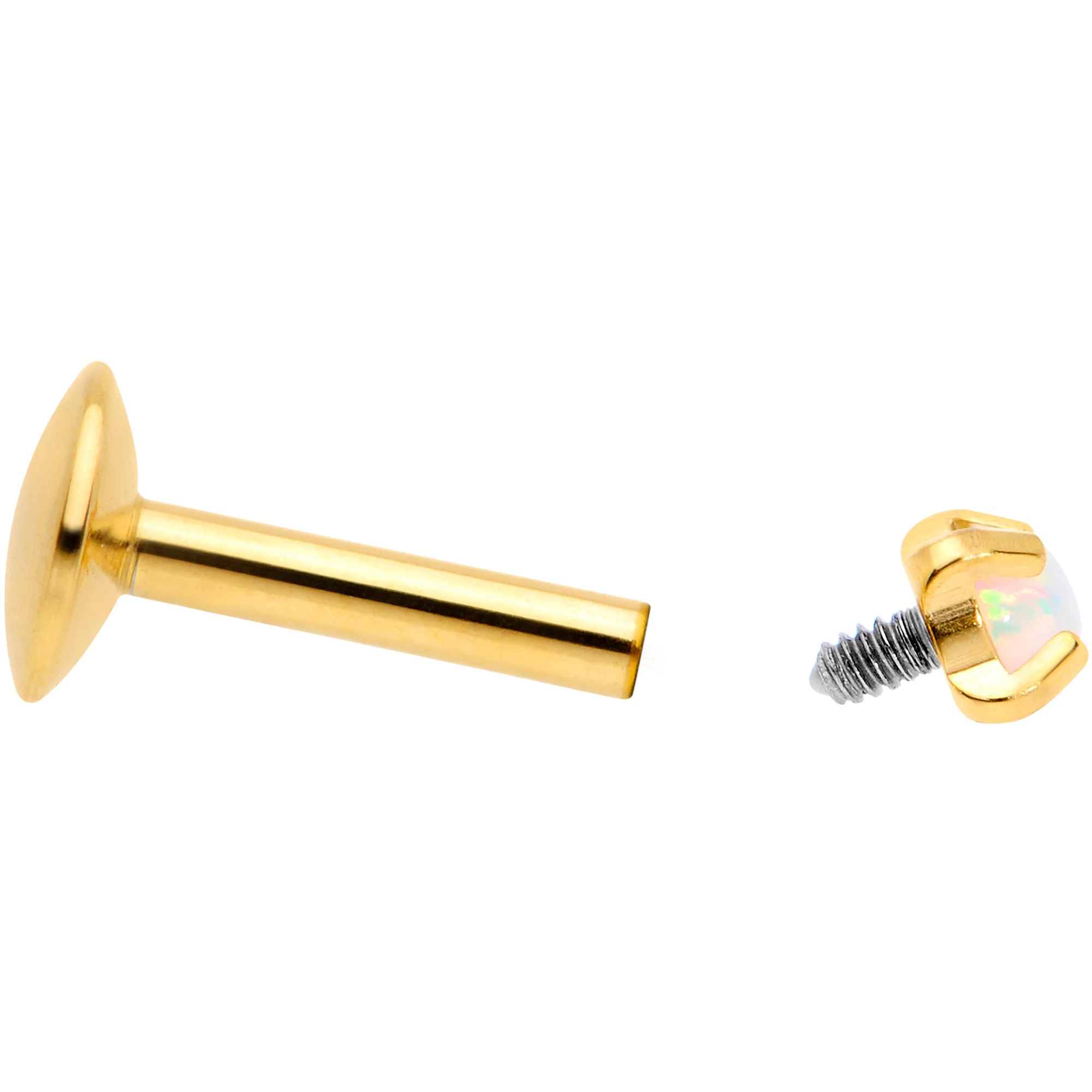 16G 1/4 2mm Syn Opal Gold G23 Titanium Internal Thread Labret - Image 4