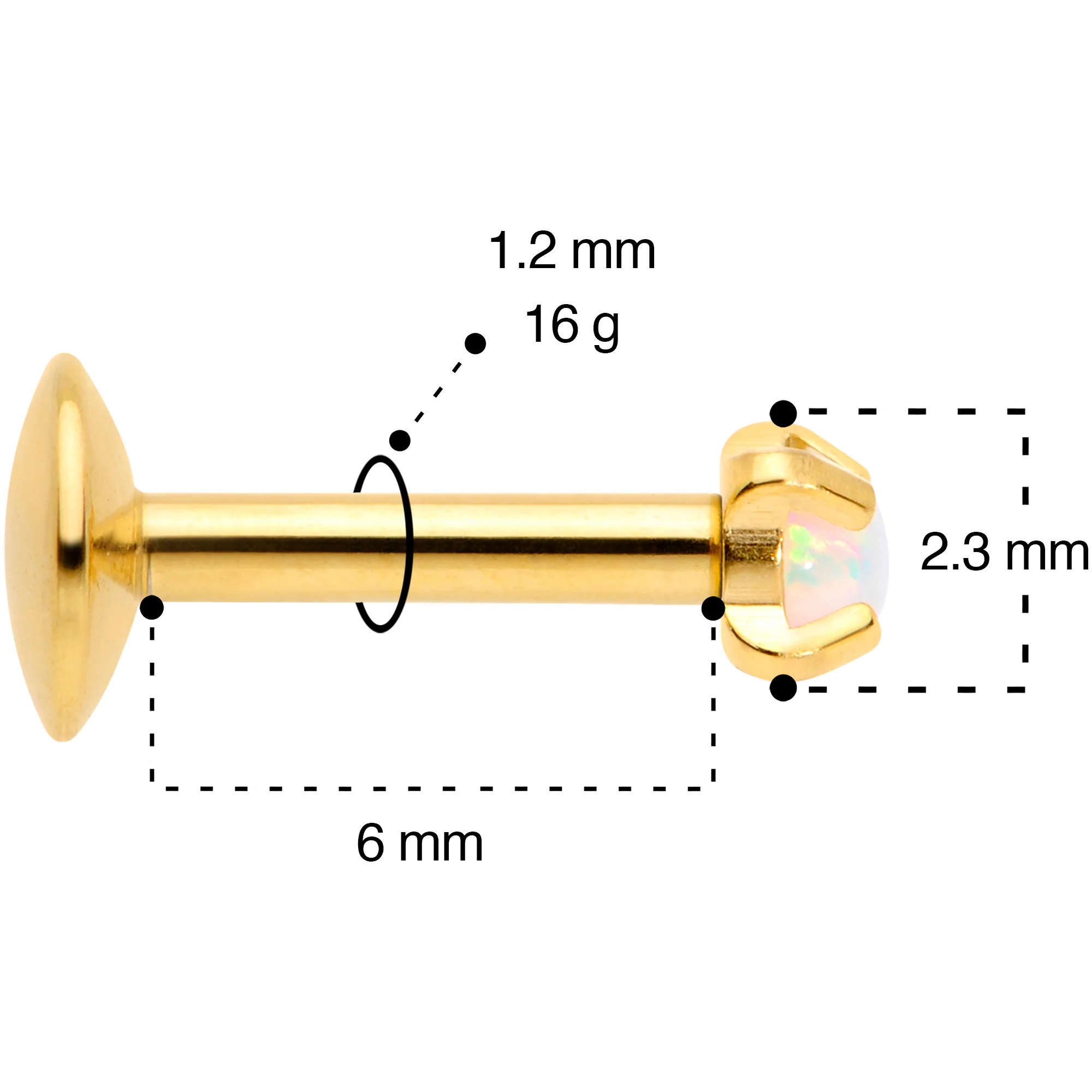 16G 1/4 2mm Syn Opal Gold G23 Titanium Internal Thread Labret - Image 5