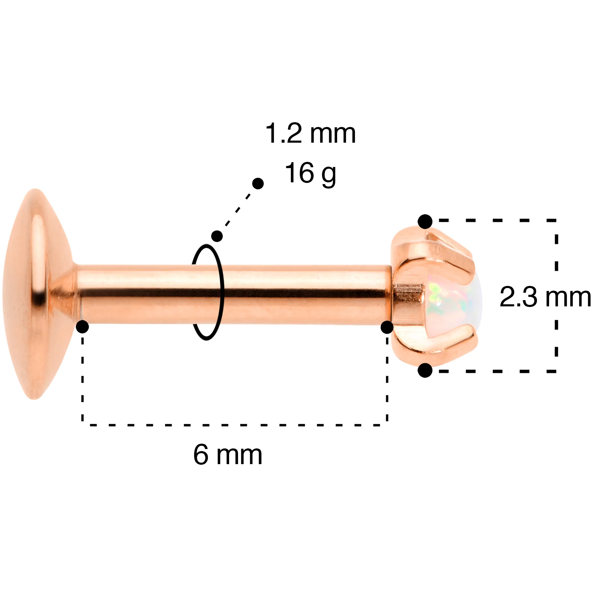 16G 1/4 2mm Syn Opal Rose Gold G23 Titanium Internal Thread Labret - Image 5