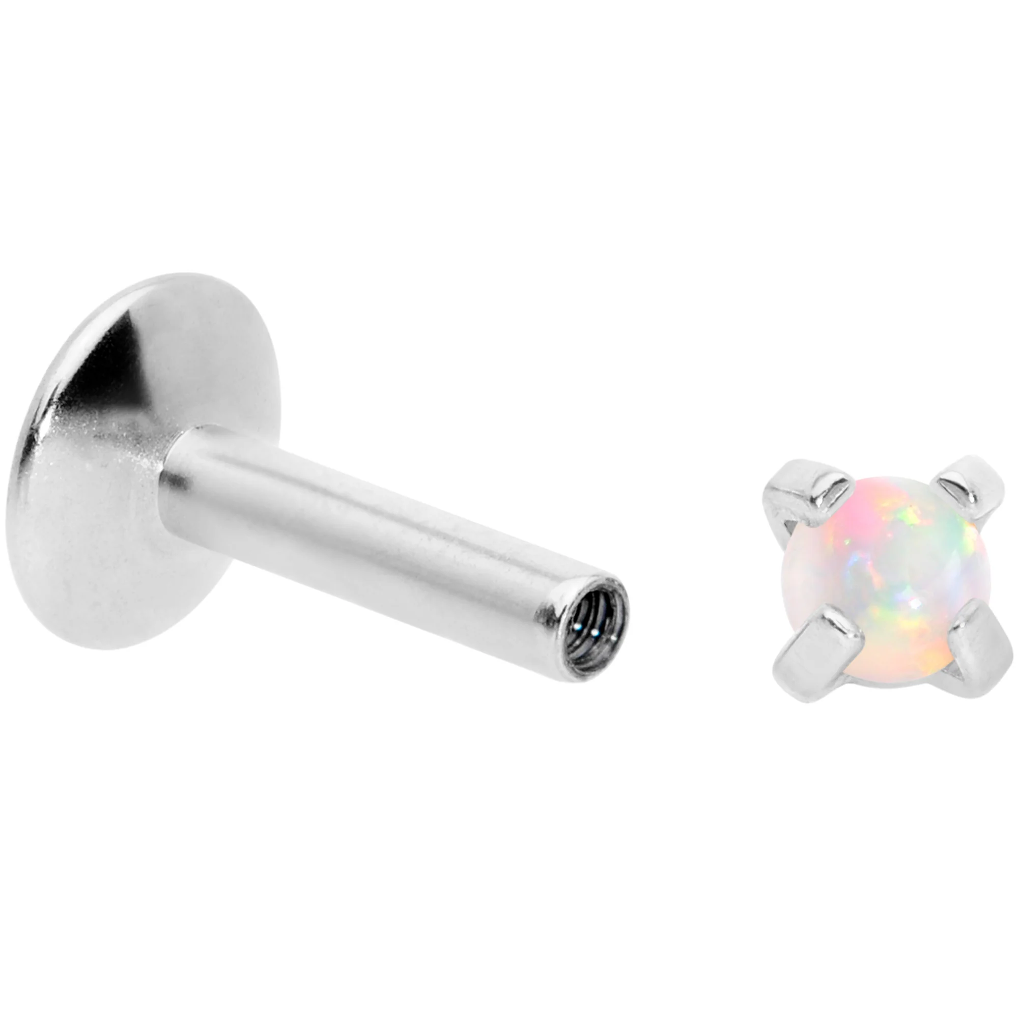 16G 1/4 2mm White Syn Opal G23 Titanium Internal Thread Labret - Image 3