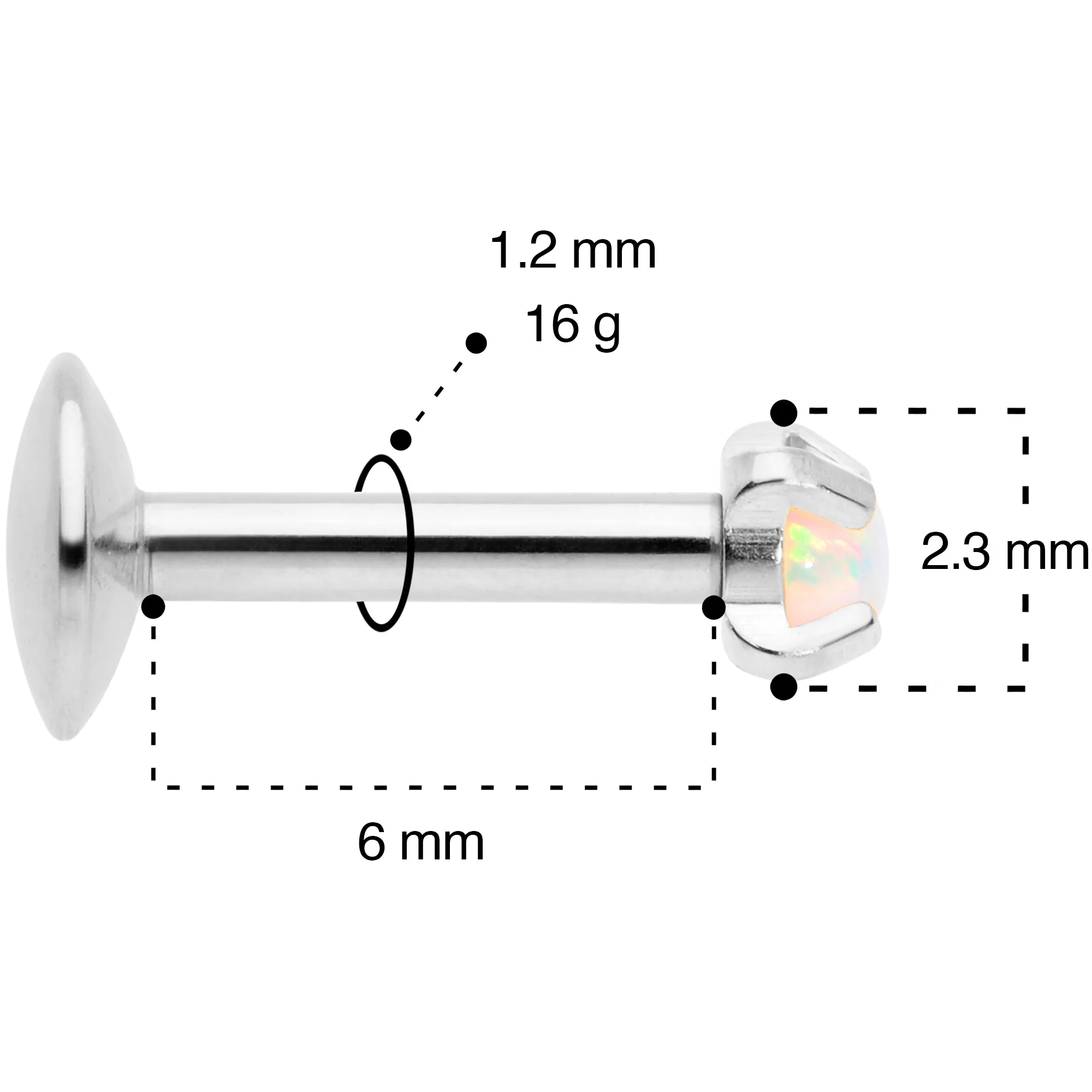 16G 1/4 2mm White Syn Opal G23 Titanium Internal Thread Labret - Image 5