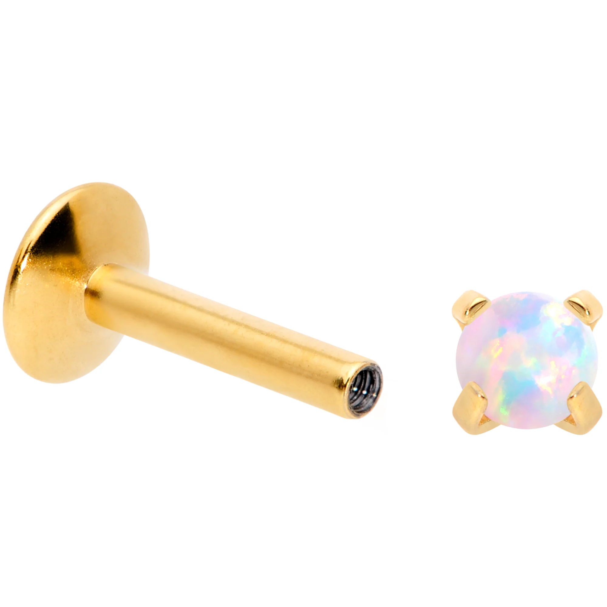 16G 1/4 3mm Syn Opal Gold G23 Titanium Internal Thread Labret - Image 3
