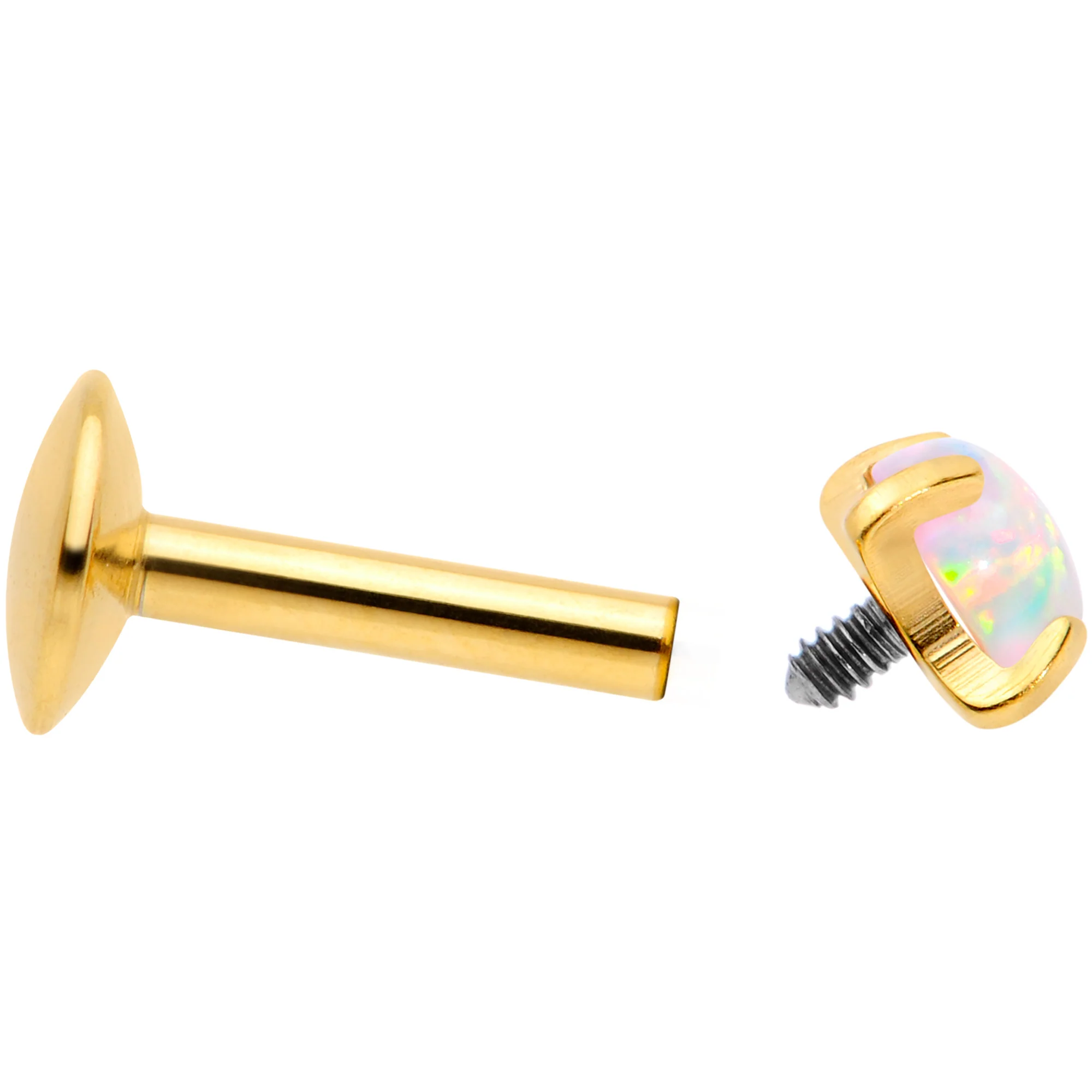 16G 1/4 3mm Syn Opal Gold G23 Titanium Internal Thread Labret - Image 4
