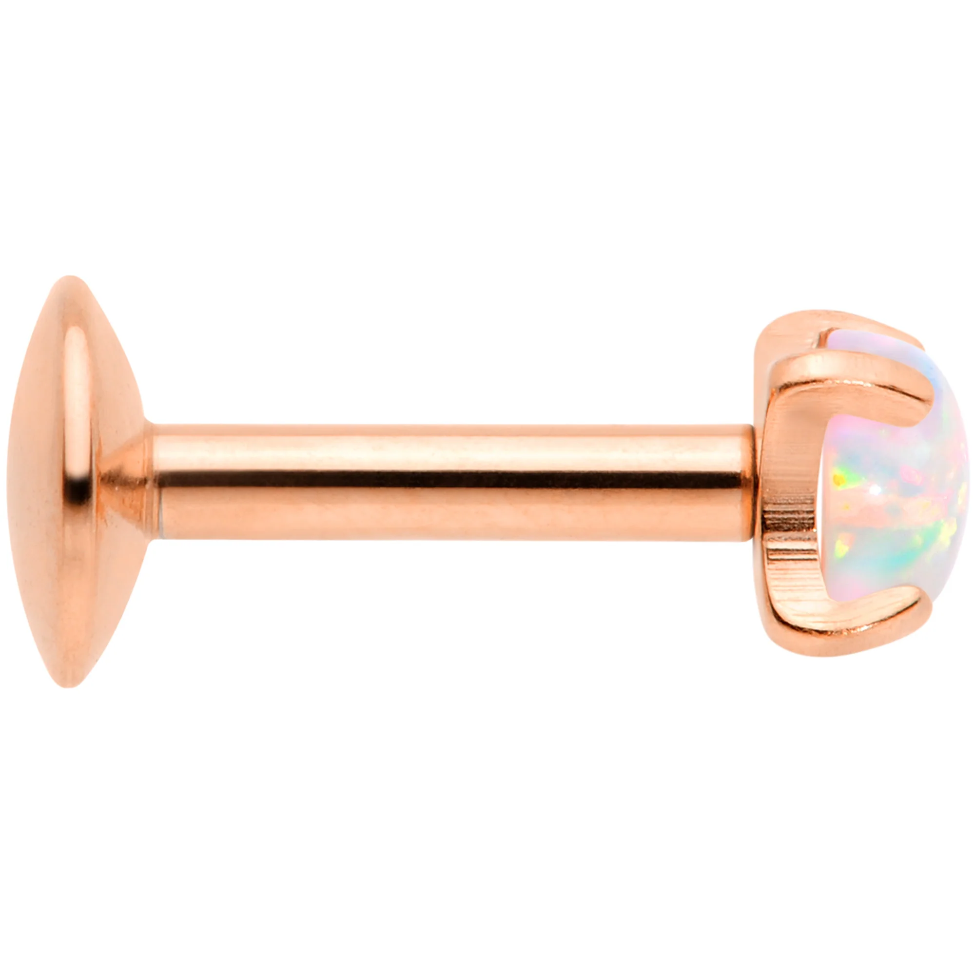 16G 1/4 3mm Syn Opal Rose Gold G23 Titanium Internal Thread Labret - Image 2