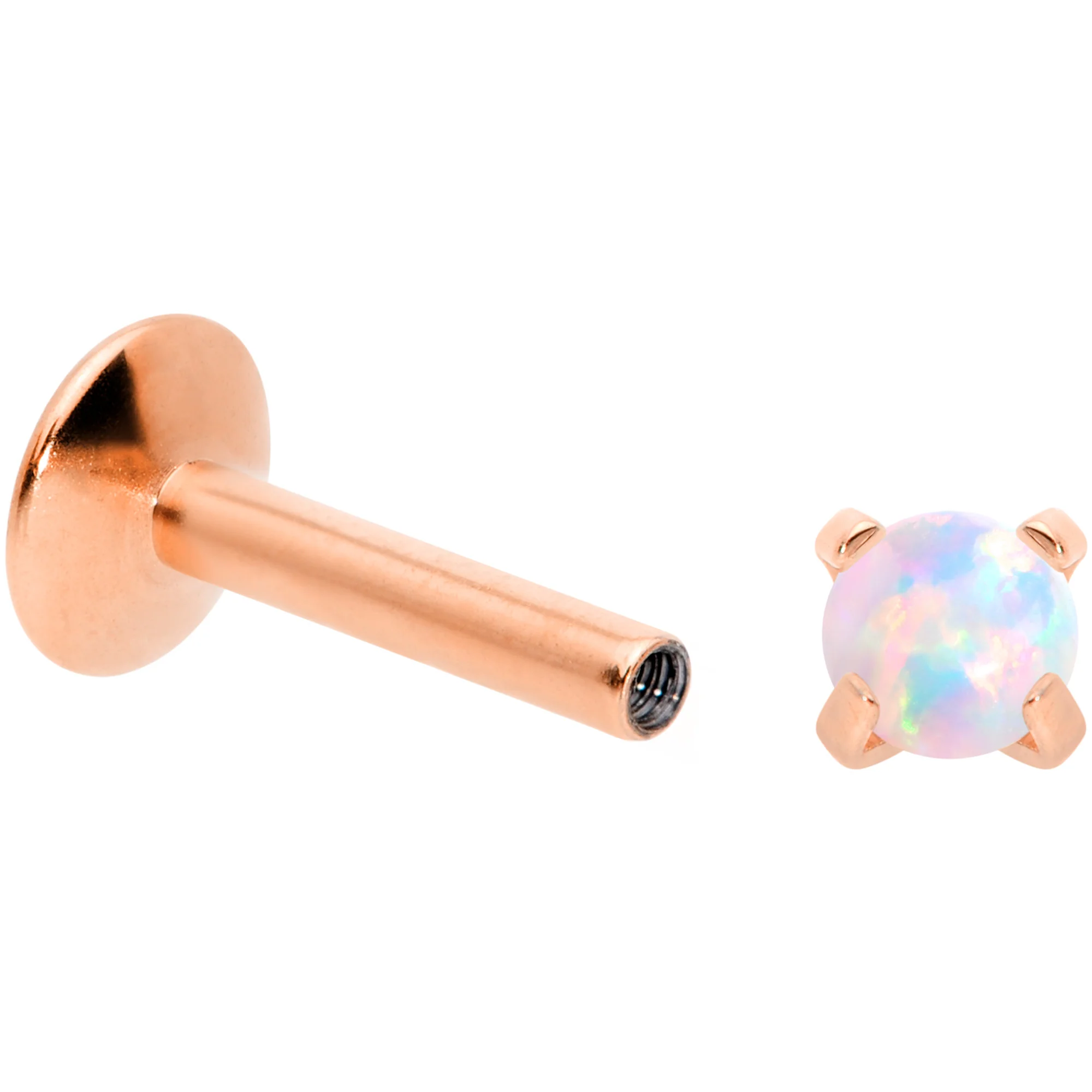 16G 1/4 3mm Syn Opal Rose Gold G23 Titanium Internal Thread Labret - Image 3