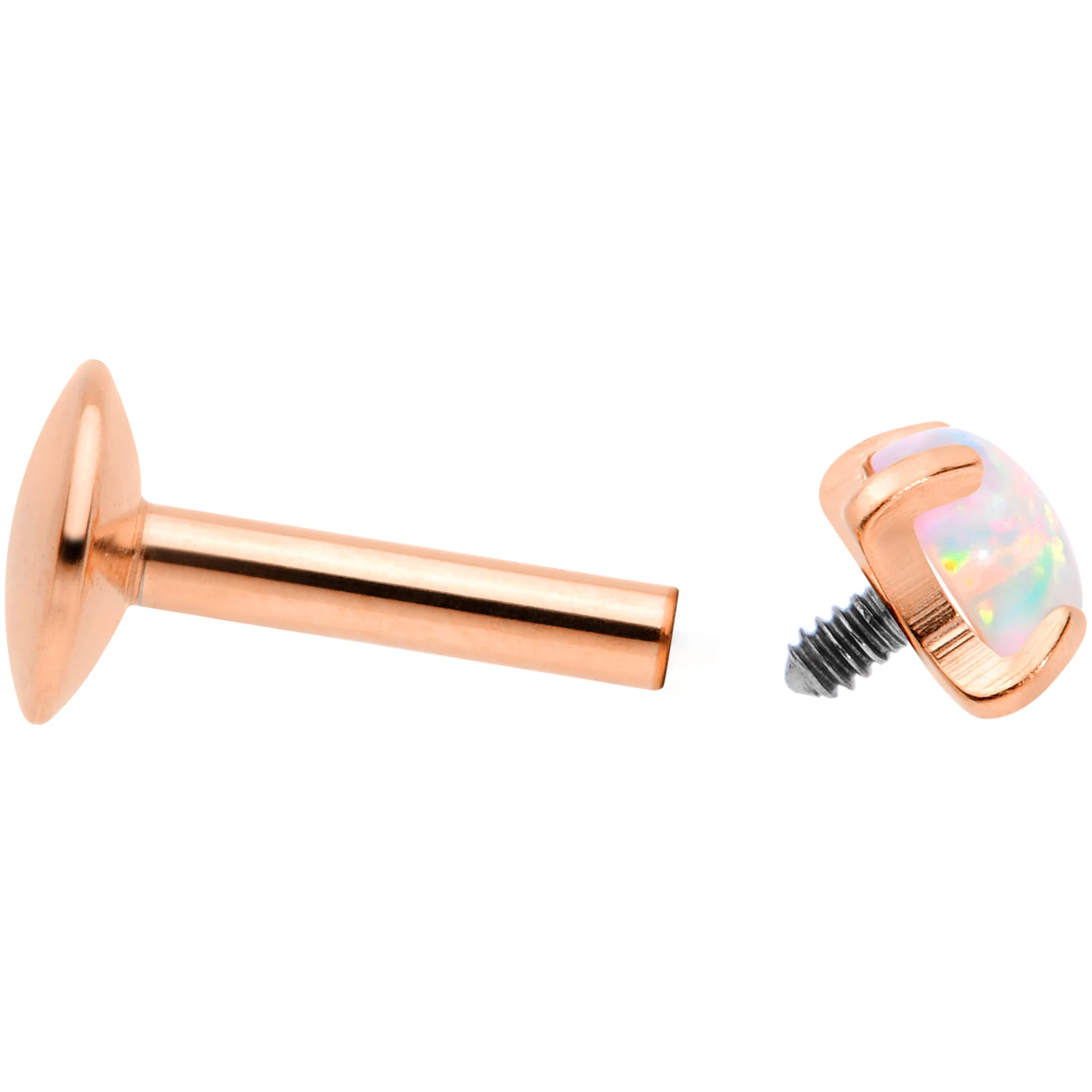 16G 1/4 3mm Syn Opal Rose Gold G23 Titanium Internal Thread Labret - Image 4