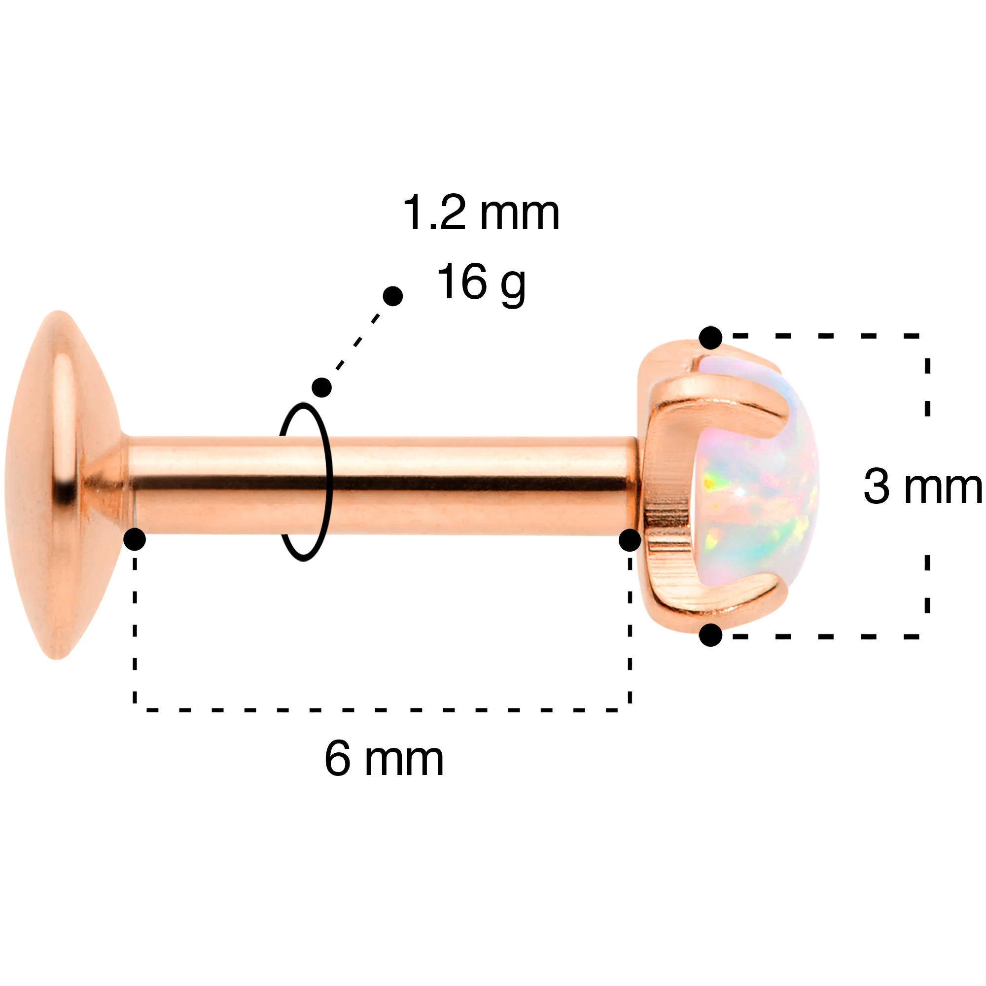 16G 1/4 3mm Syn Opal Rose Gold G23 Titanium Internal Thread Labret - Image 5