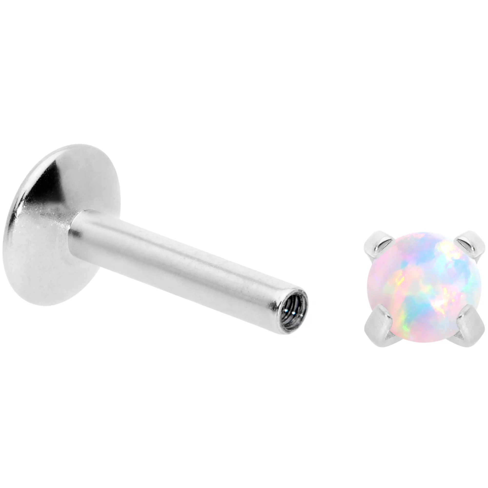 16G 1/4 3mm White Syn Opal G23 Titanium Internal Thread Labret - Image 3