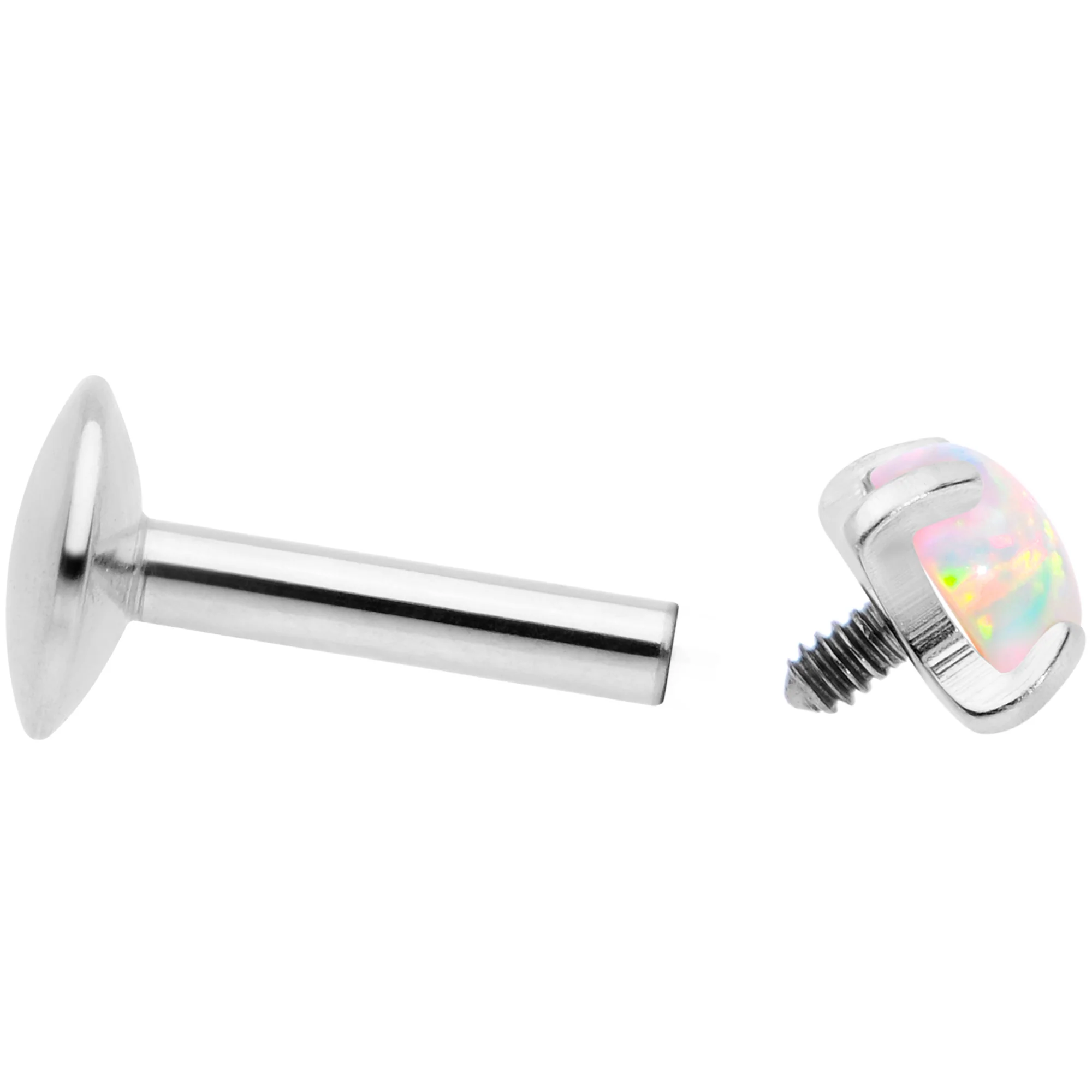 16G 1/4 3mm White Syn Opal G23 Titanium Internal Thread Labret - Image 4