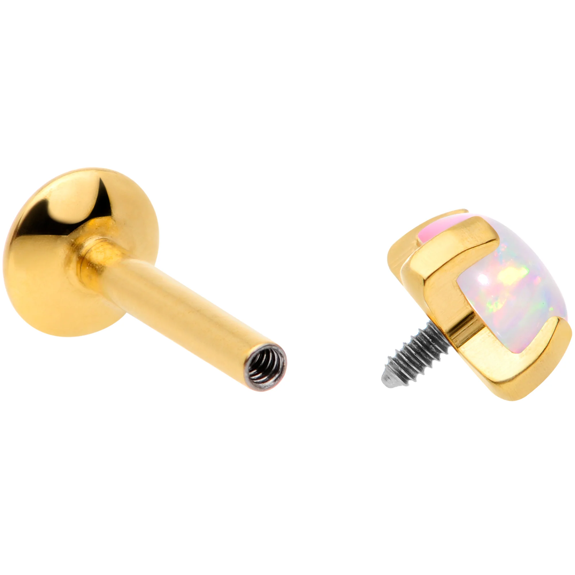 16G 1/4 4mm Syn Opal Gold G23 Titanium Internal Thread Labret - Image 3