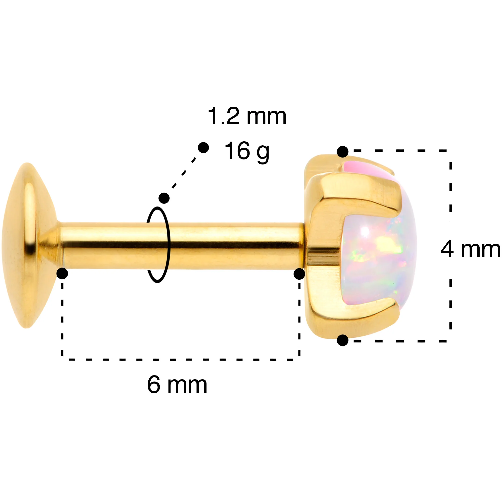16G 1/4 4mm Syn Opal Gold G23 Titanium Internal Thread Labret - Image 5